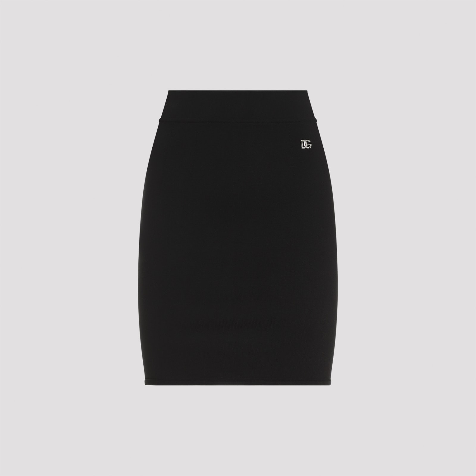 Dolce & Gabbana Milano Rib Miniskirt With Dg Logo In Nero
