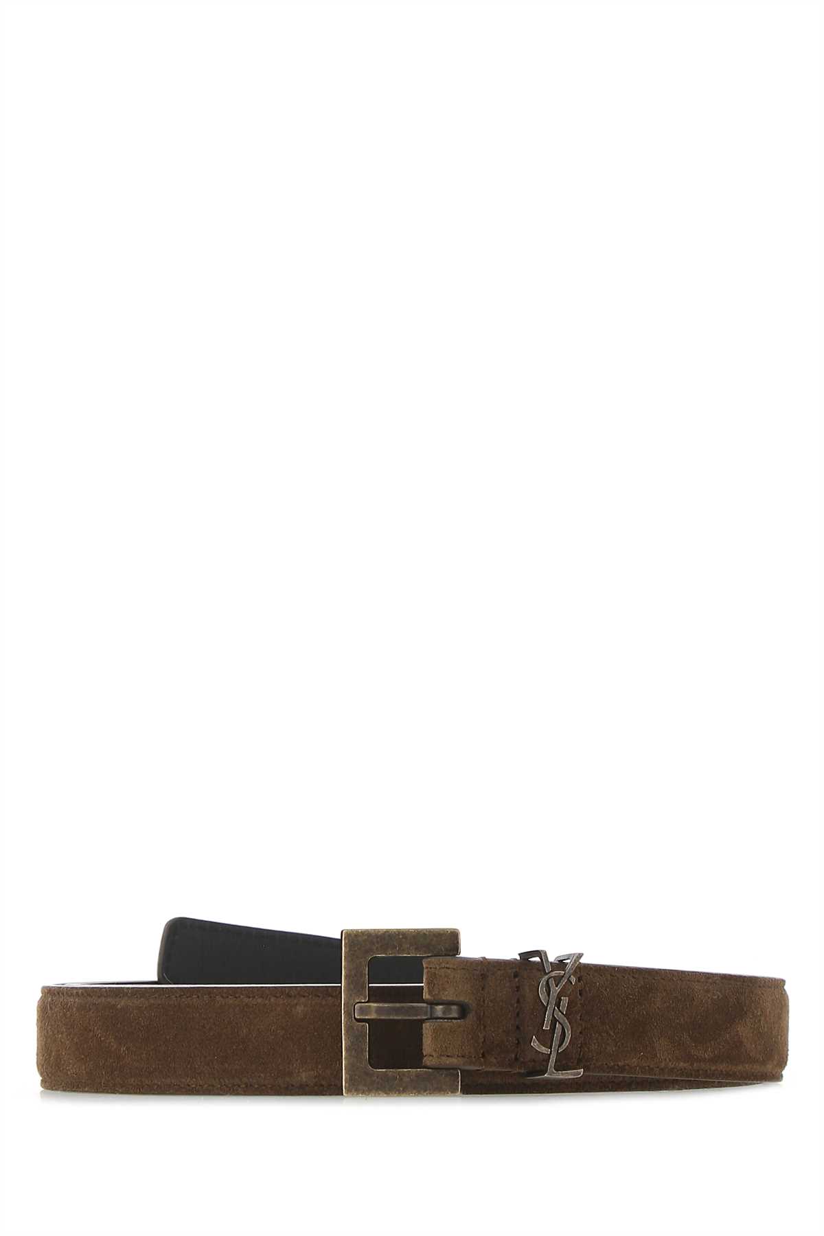 Shop Saint Laurent Brown Suede Belt In 2355