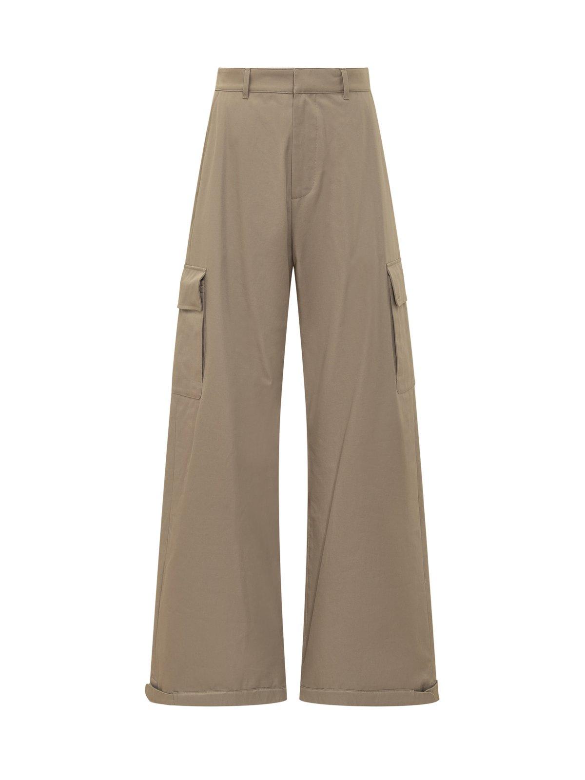 Off-white Mid-rise Wide Leg Trousers In Beige