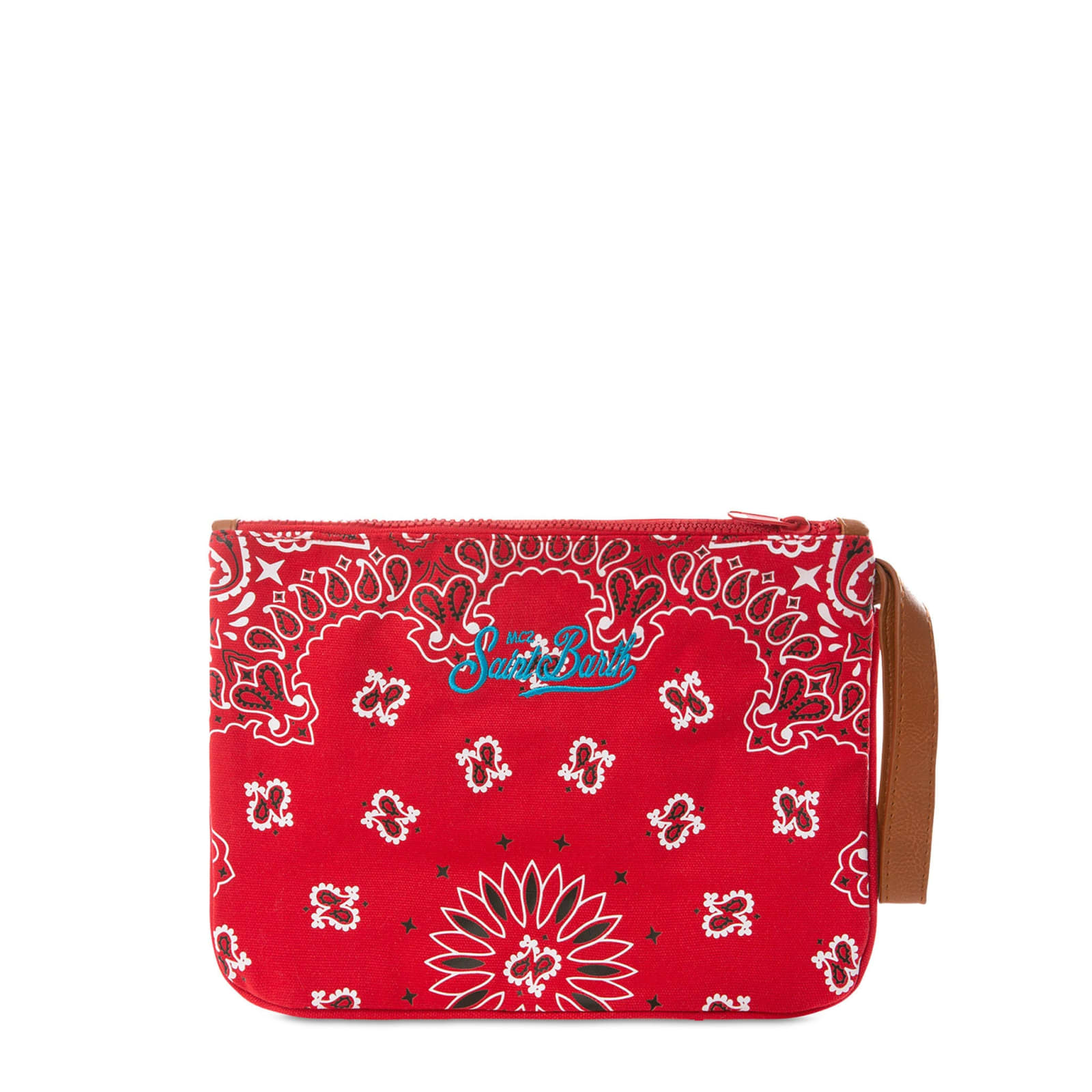 Shop Mc2 Saint Barth Parisienne Canvas Pouch Bag With Bandanna Print In Red