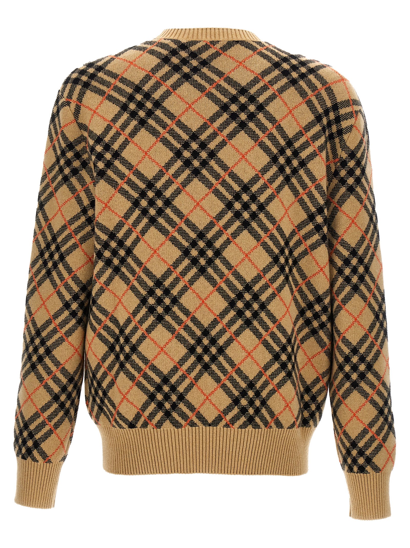 Shop Burberry Check Sweater In Beige