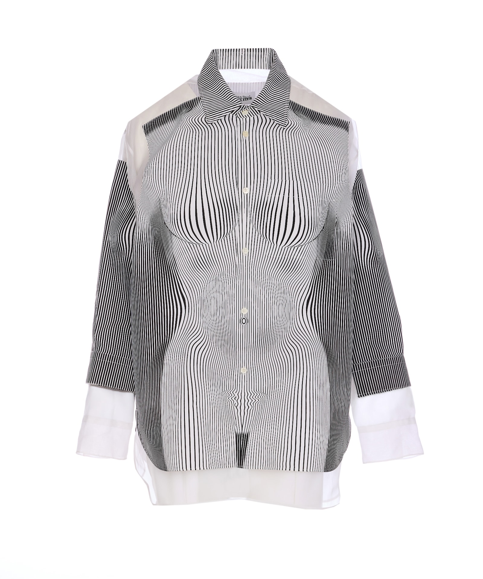 Jean Paul Gaultier Petit Grand Pinstripe Body Morphing Nylon Shirt Black And White