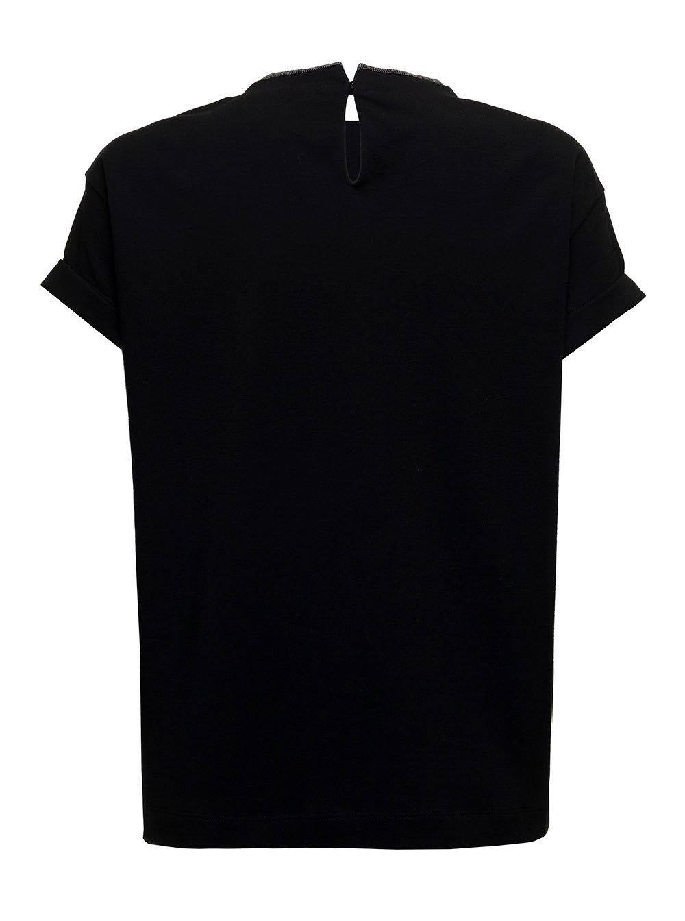 Shop Brunello Cucinelli Womans Black Cotton T-shirt With Monile Crew Neck