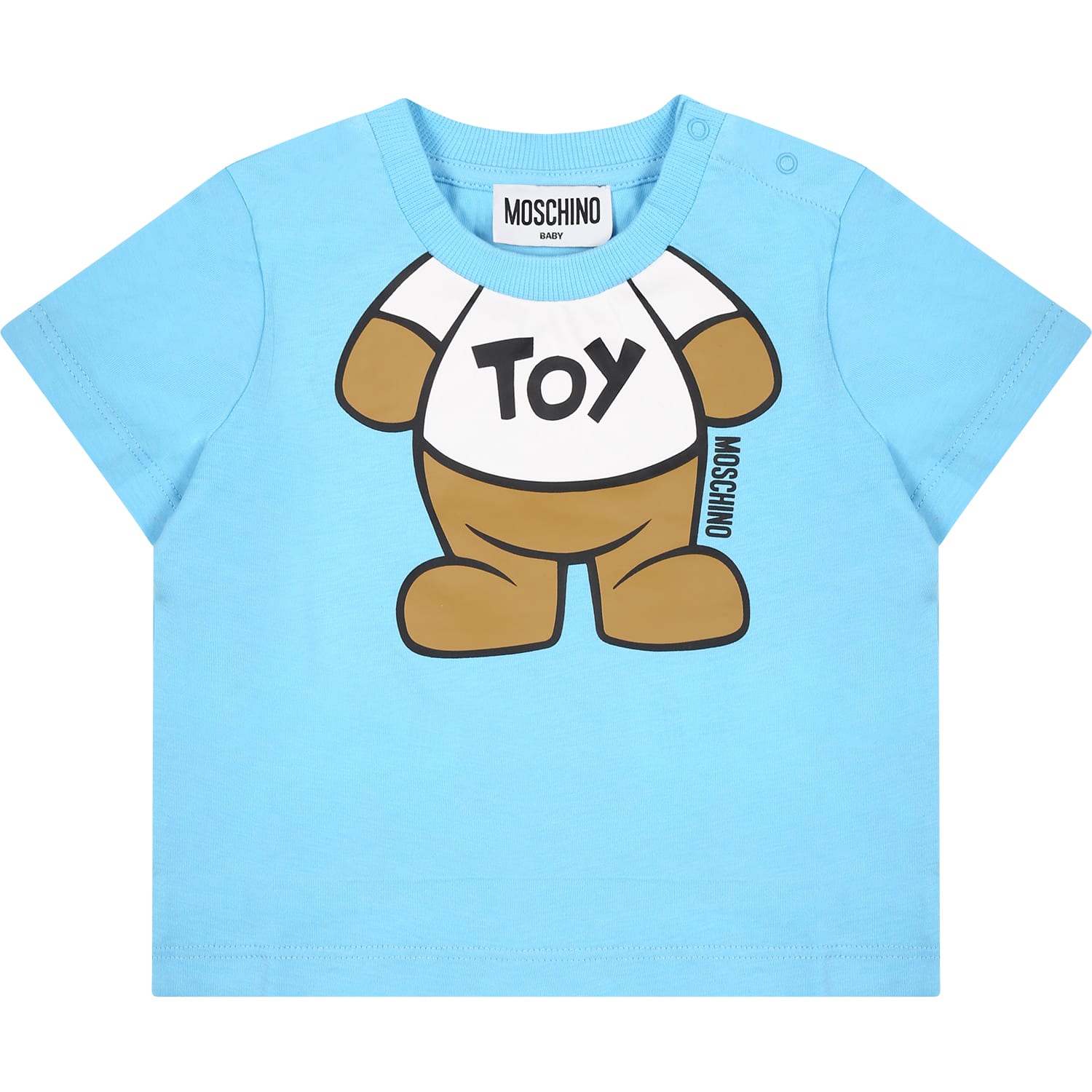 Moschino Kids' Light Blue T-shirt For Baby Boy With Teddy Bear