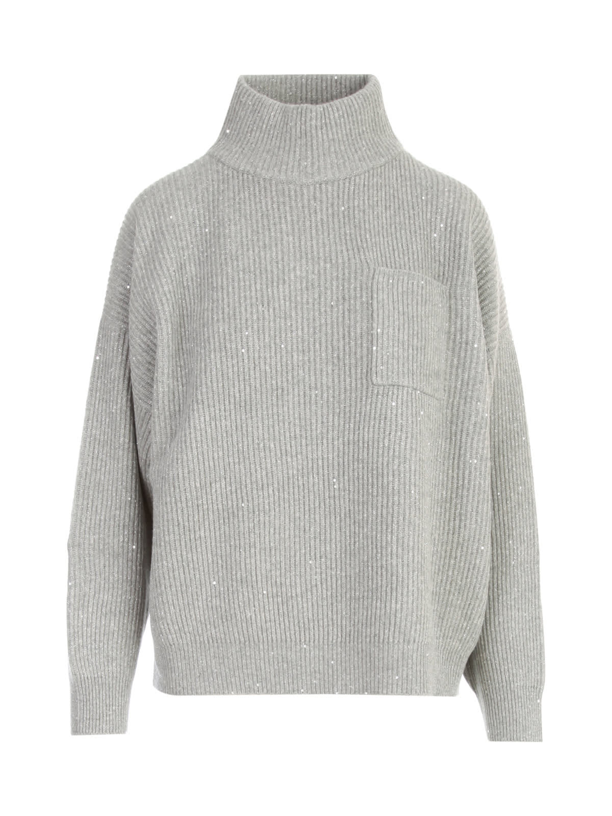 Brunello Cucinelli Ribbed High Neck L/s Sweater W/paillettes