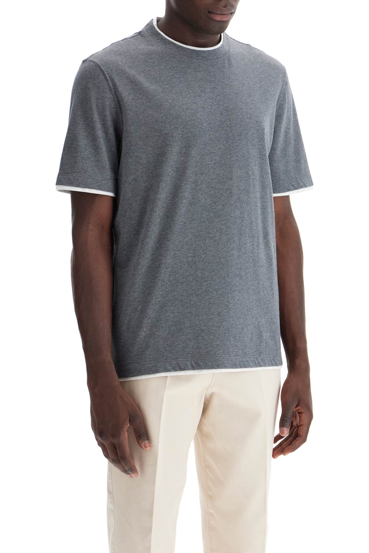 Shop Brunello Cucinelli Layered-effect T-shirt In Piombo+perla (grey)