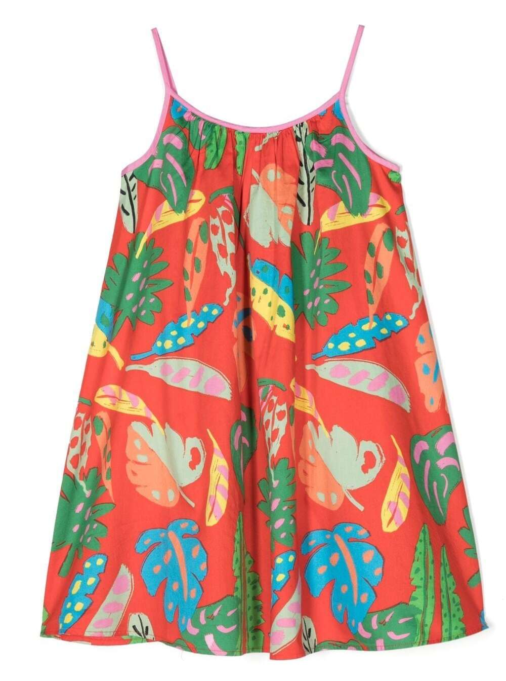 STELLA MCCARTNEY MULTICOLOR ALL-OVER PALM TREE GRAPHIC PRINT DRESS IN COTTON GIRL