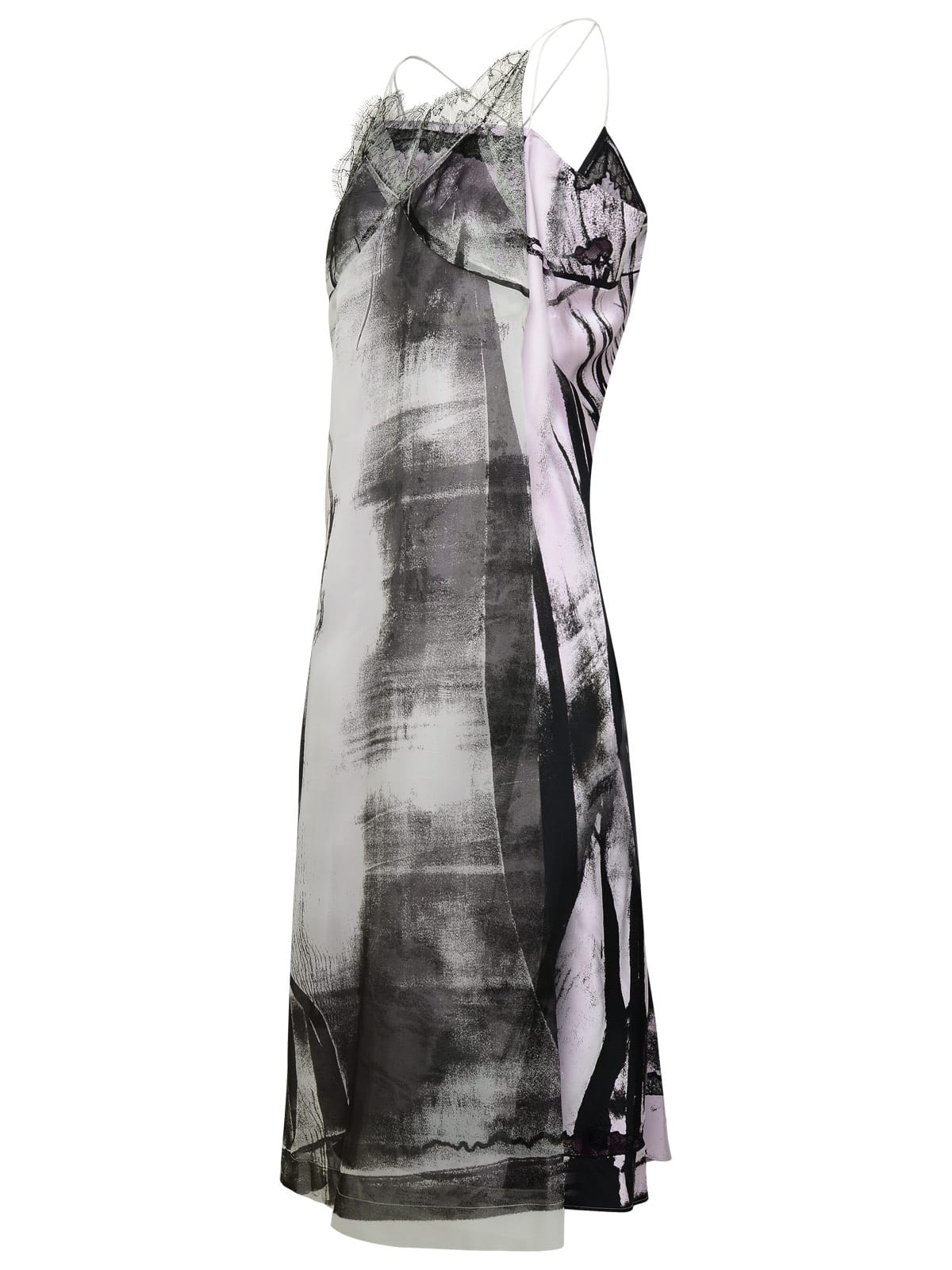 Shop Maison Margiela Freeze-frame Multicoloured Silk Blend Dress In Grey