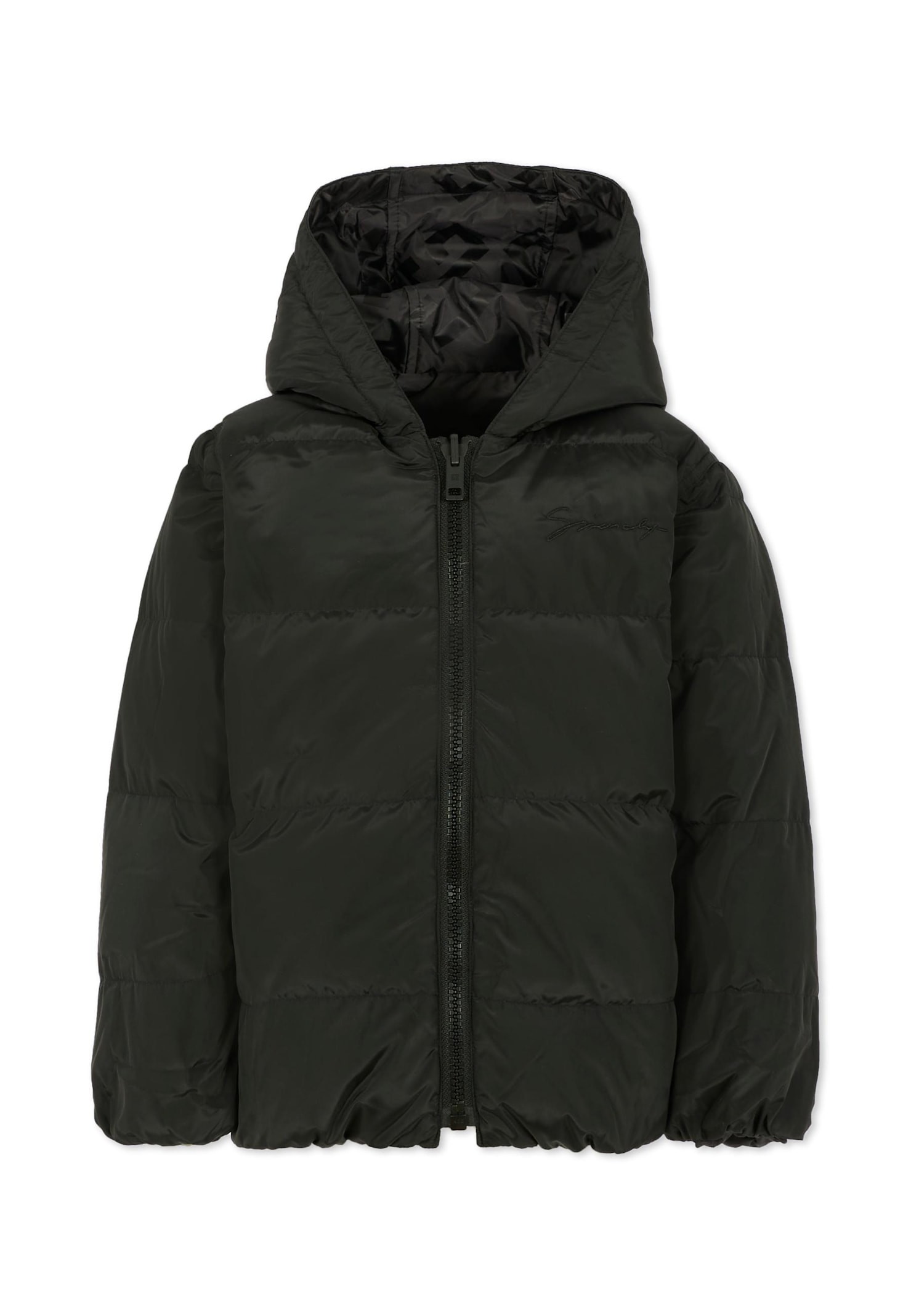 Givenchy Black Down Jacket For Kids With 4g Motif In Black