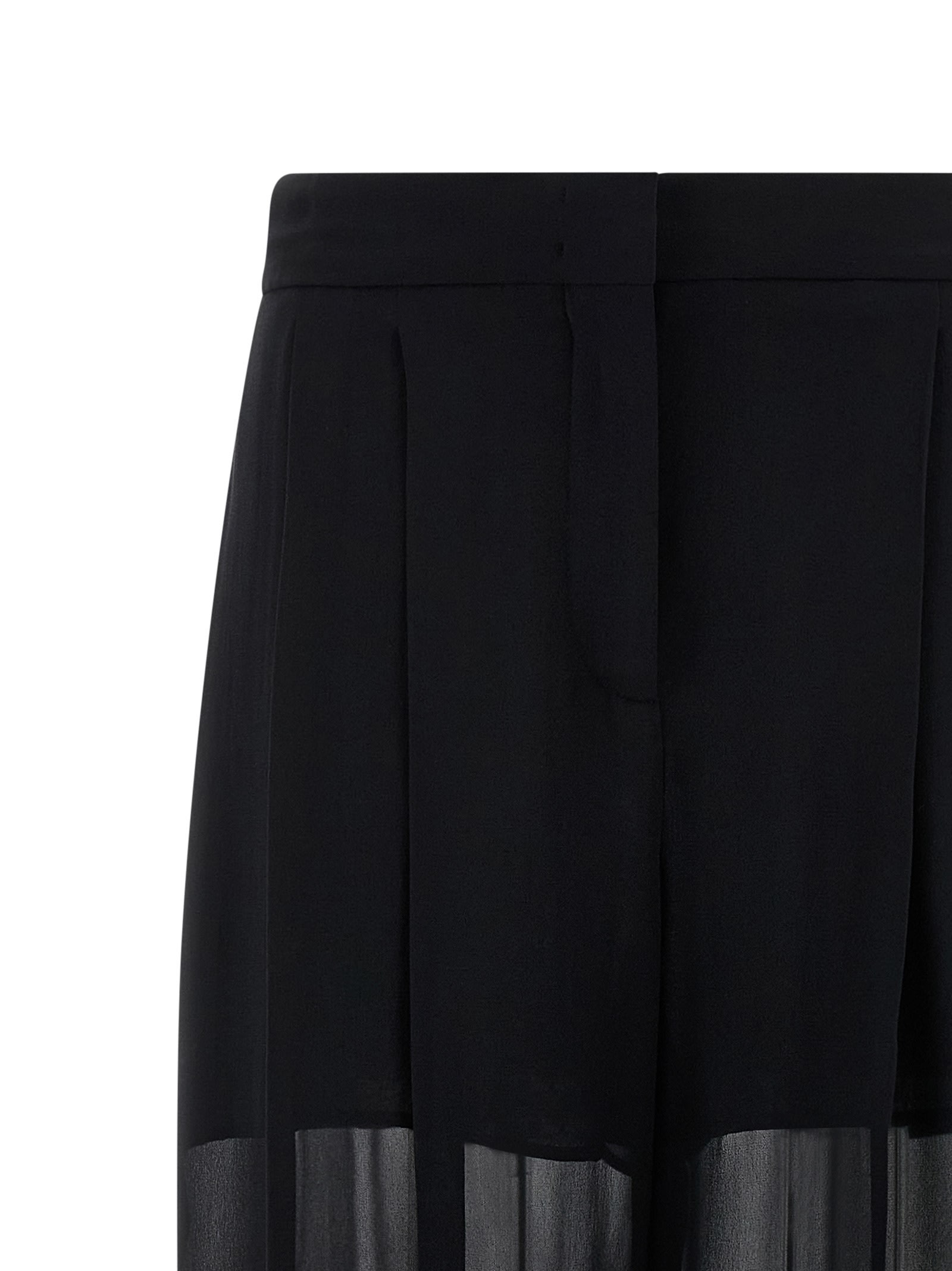 Alberta Ferretti Wide Leg Silk Trousers With Sheer Panels In Black