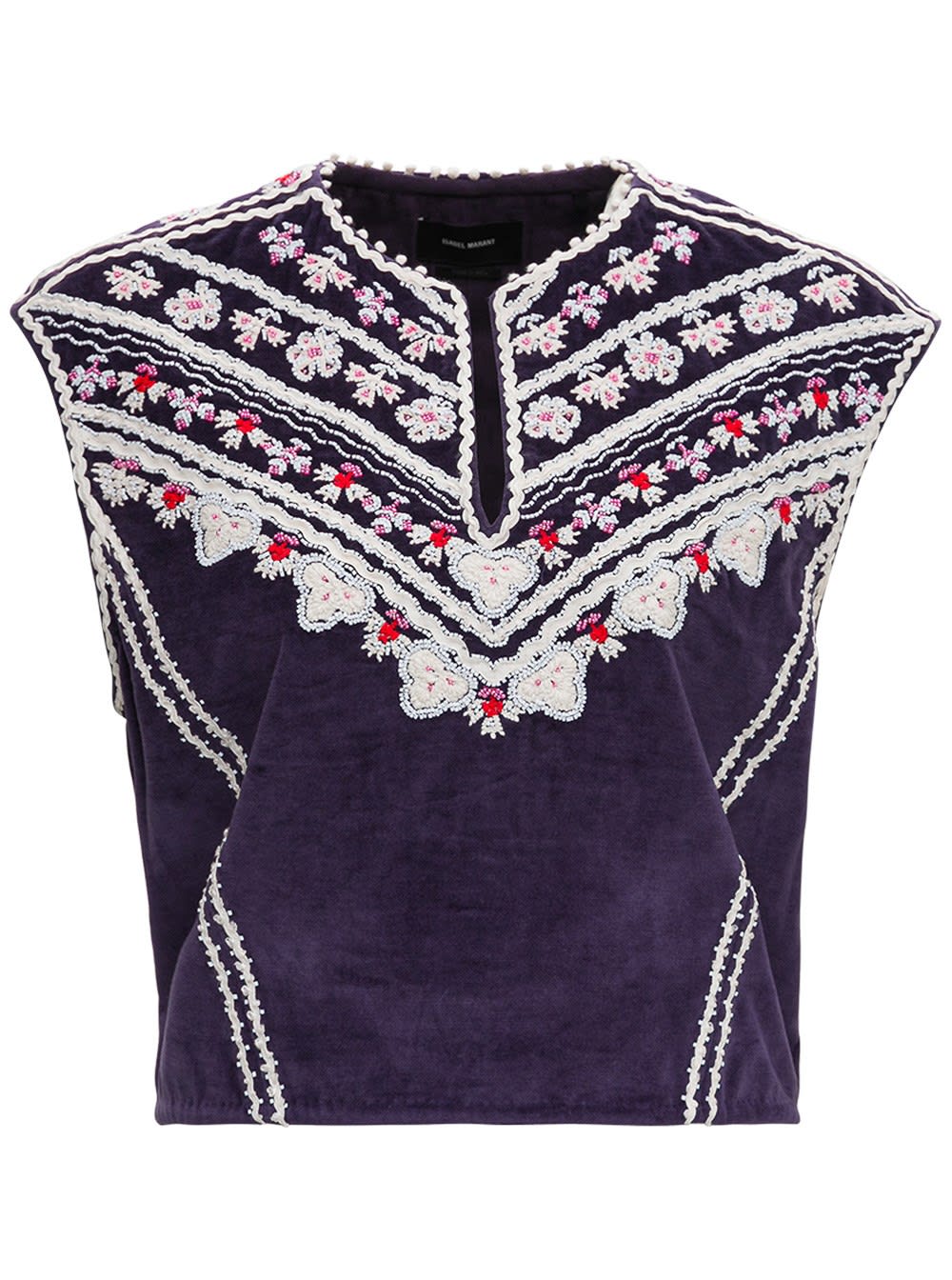 ISABEL MARANT CAMENA TOP IN EMBROIDERED VELVET,11789028