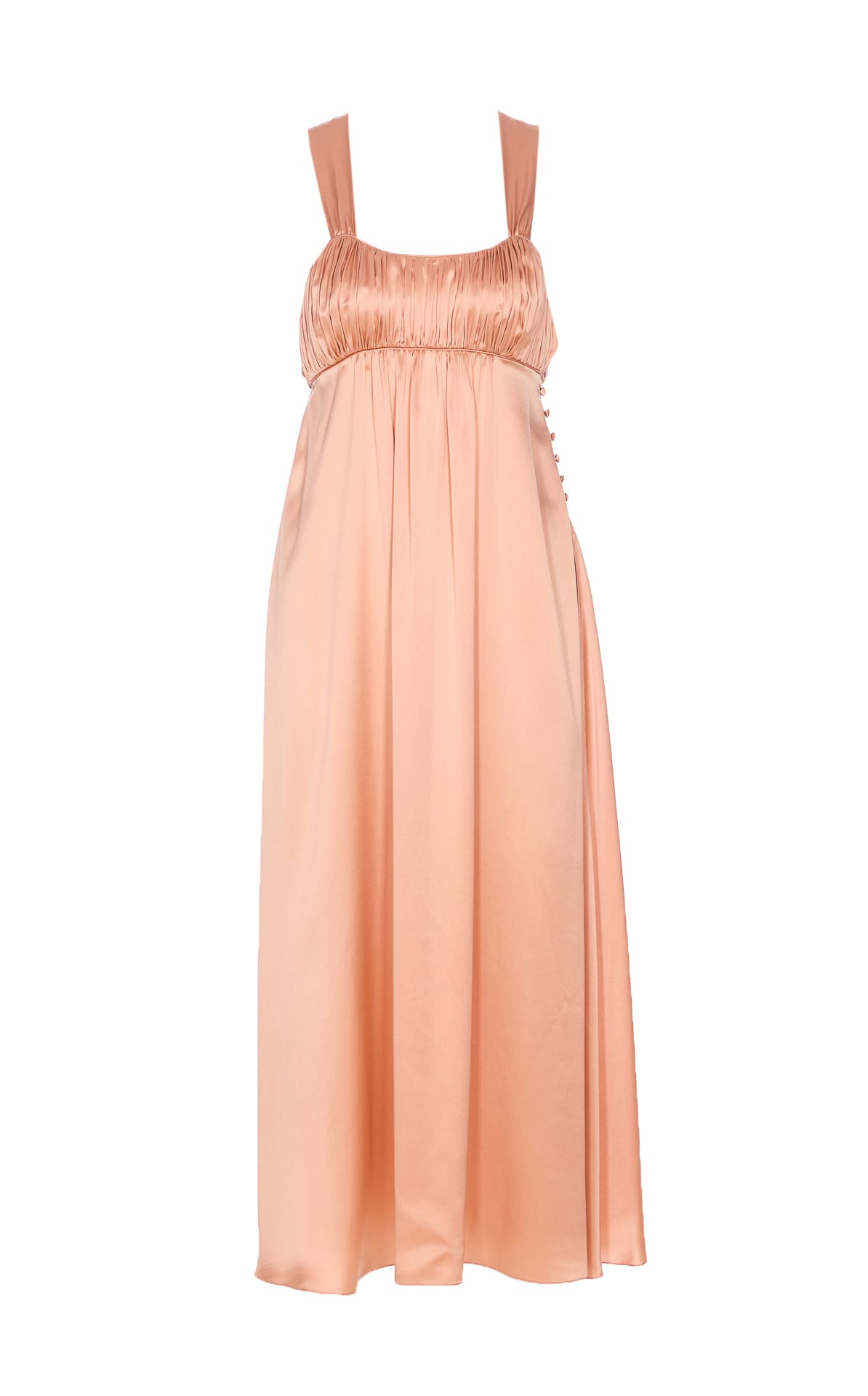 Chloé Sleeveless Shirred Silk Satin Midi Dress