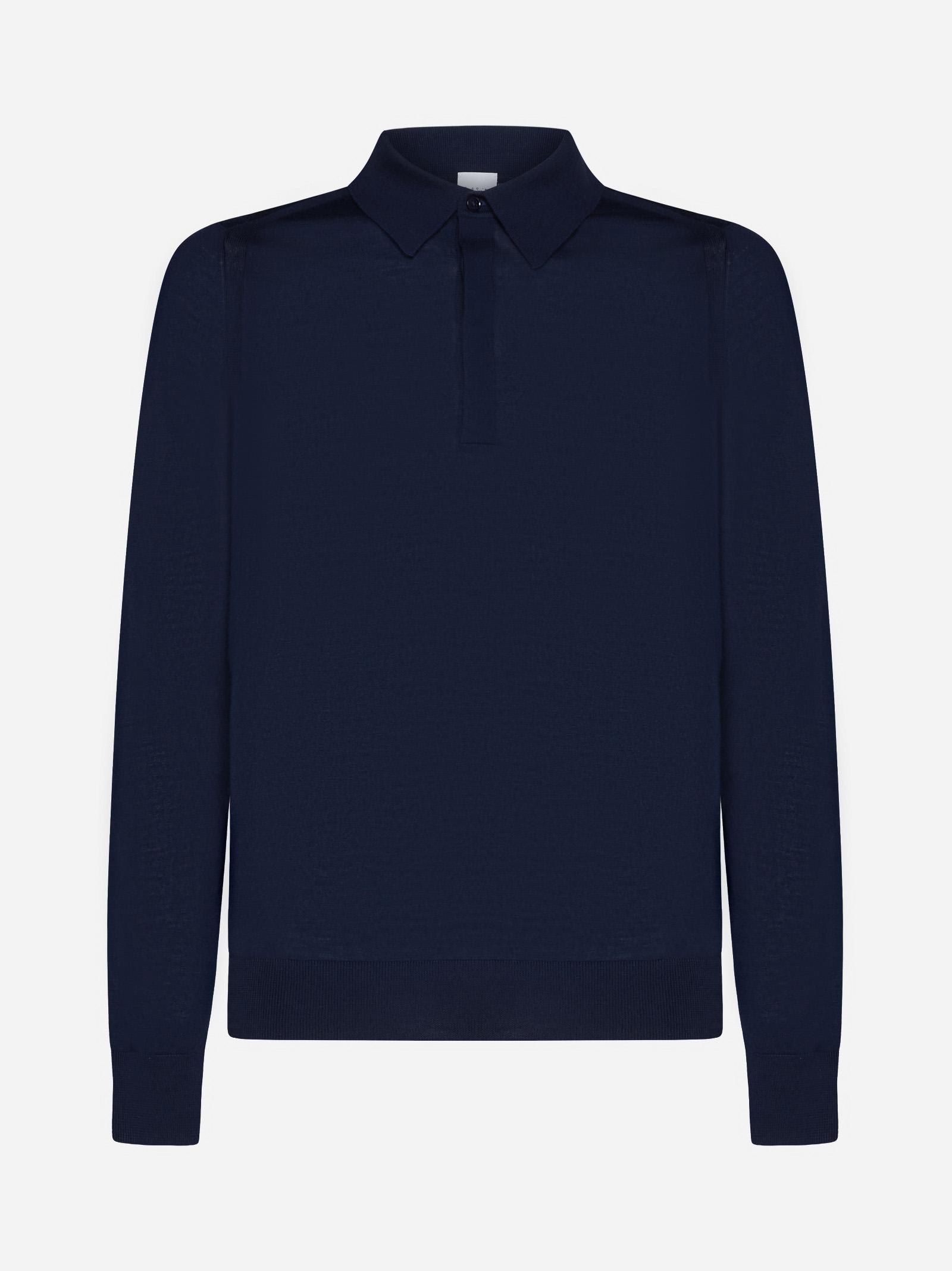 Shop Paul Smith Merino Wool Polo Sweater In Blue