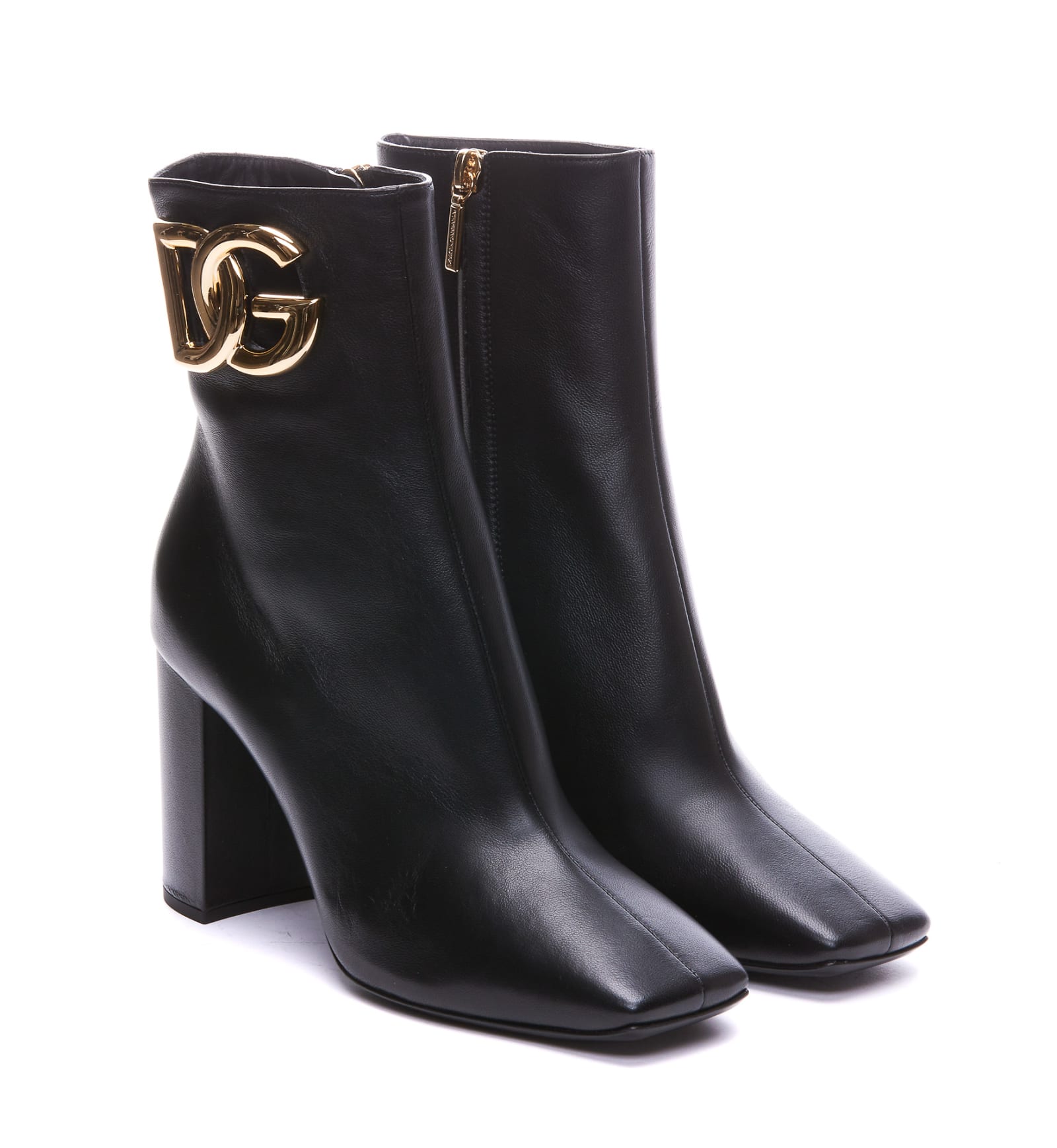 Shop Dolce & Gabbana Dg Logo Leather Boots In Black