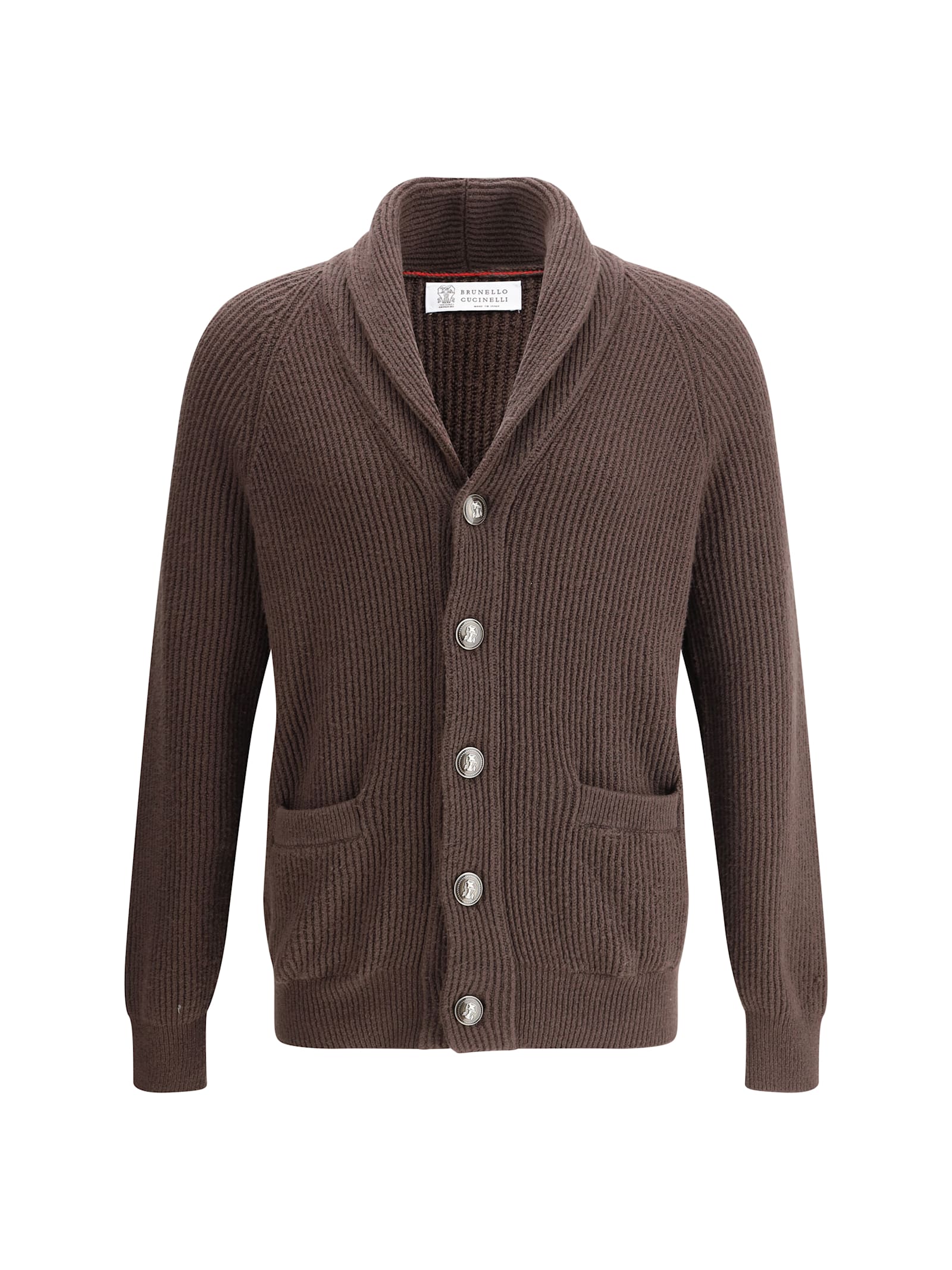 Brunello Cucinelli English Ribbed Knit Cardigan In Brown
