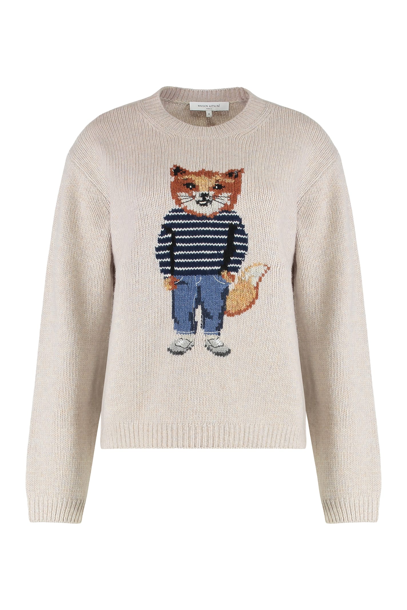 Maison Kitsuné Dressed Fox Intarsia Wool Jumper Knitwear White In White