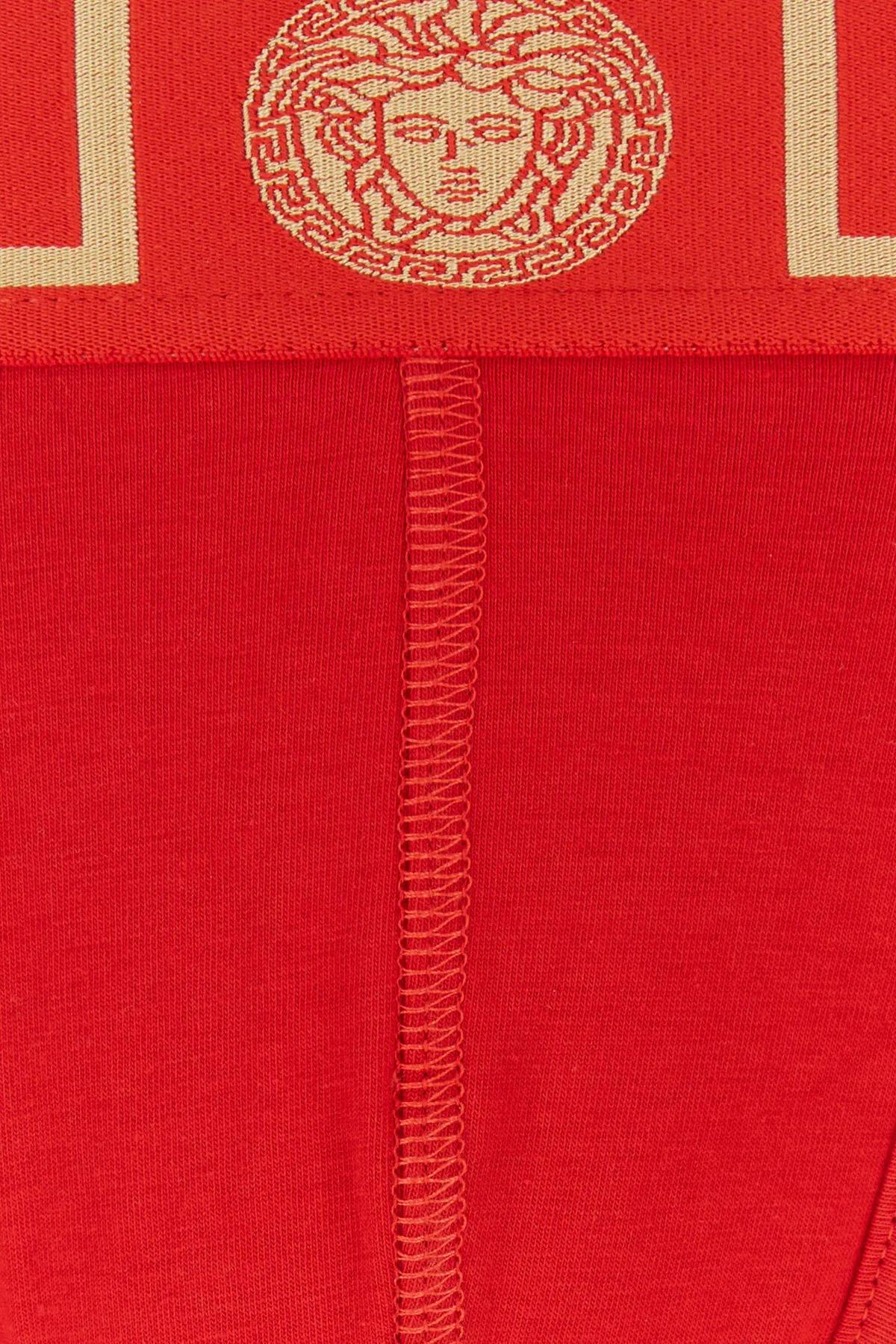 Versace Red Greca Border Long Boxers In Red