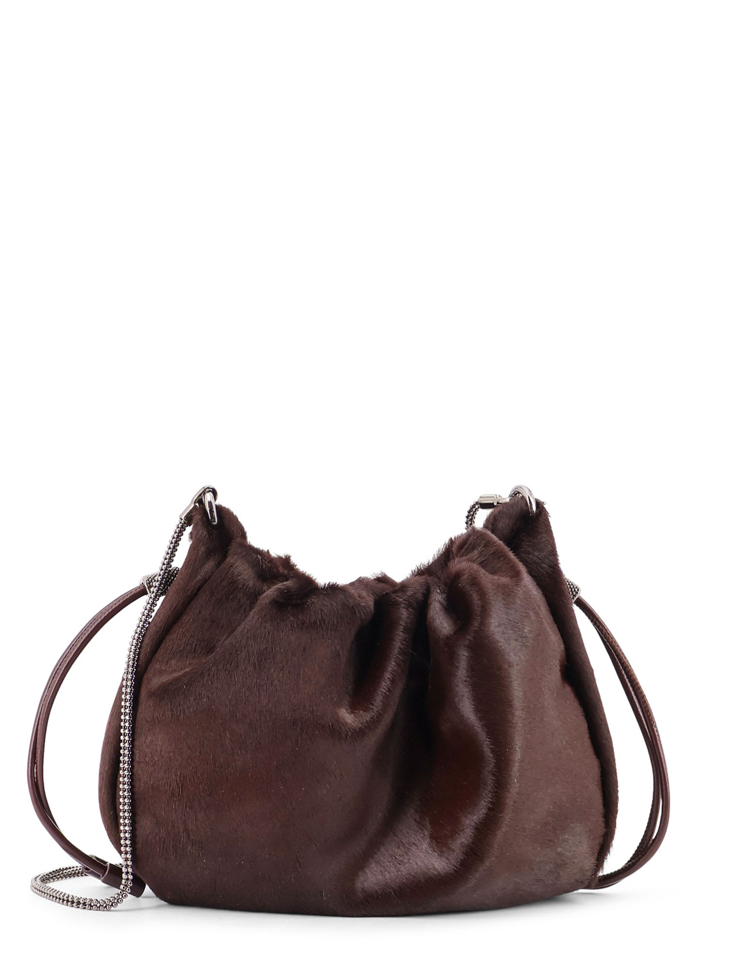 Brunello Cucinelli Bucket Mellow Mini Pony Skin Shoulder Bag In Brown