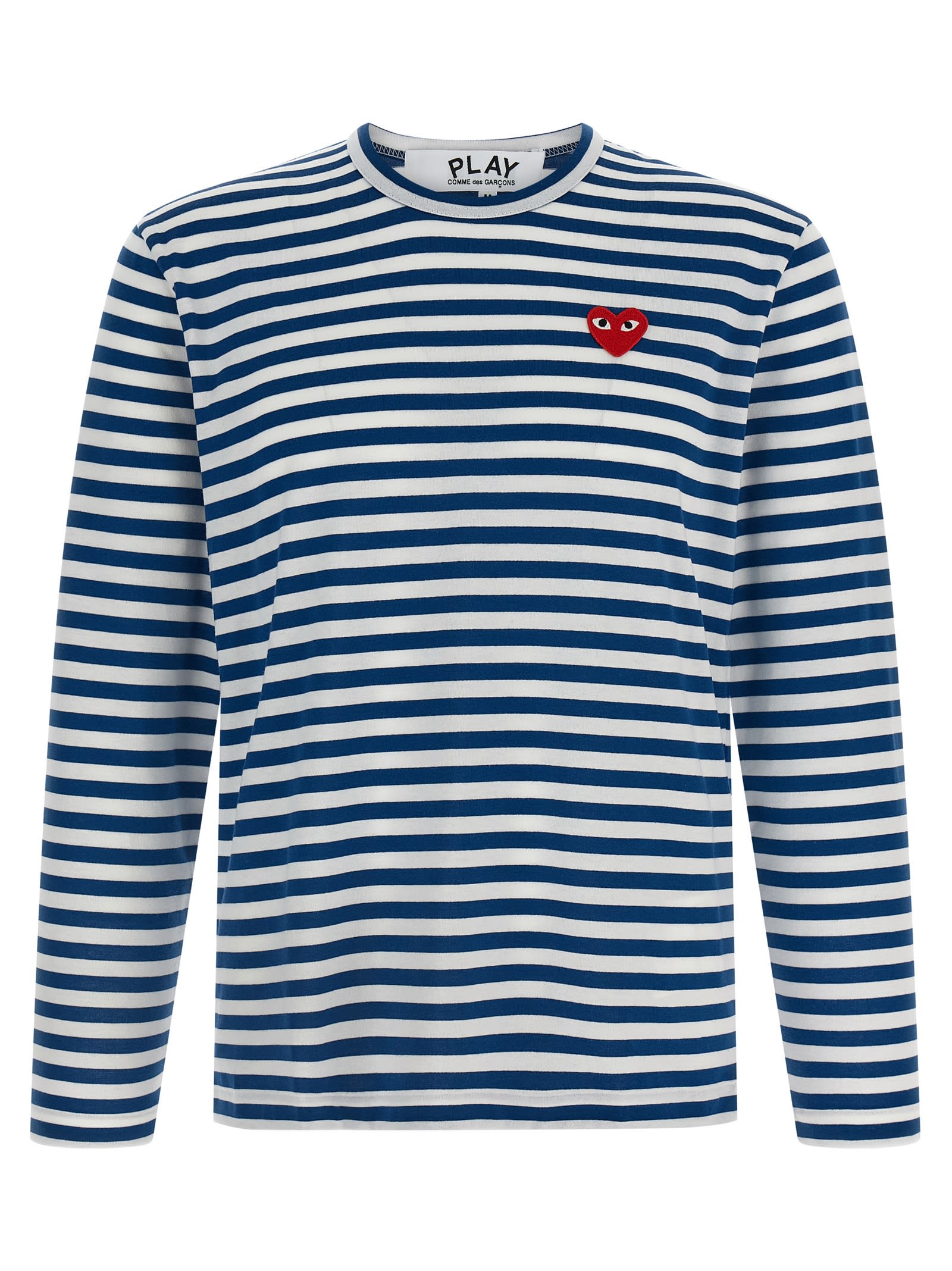 Comme Des Garçons Play Striped Long Sleeve Crew Neck T-shirt In Blue