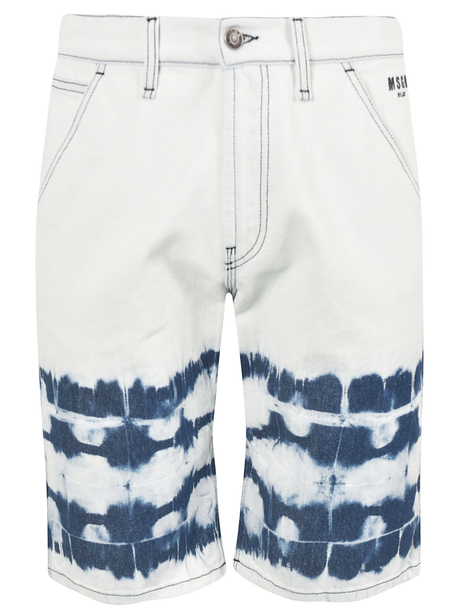 Msgm Cargo Bermudas In White Tie Dye In White/blue