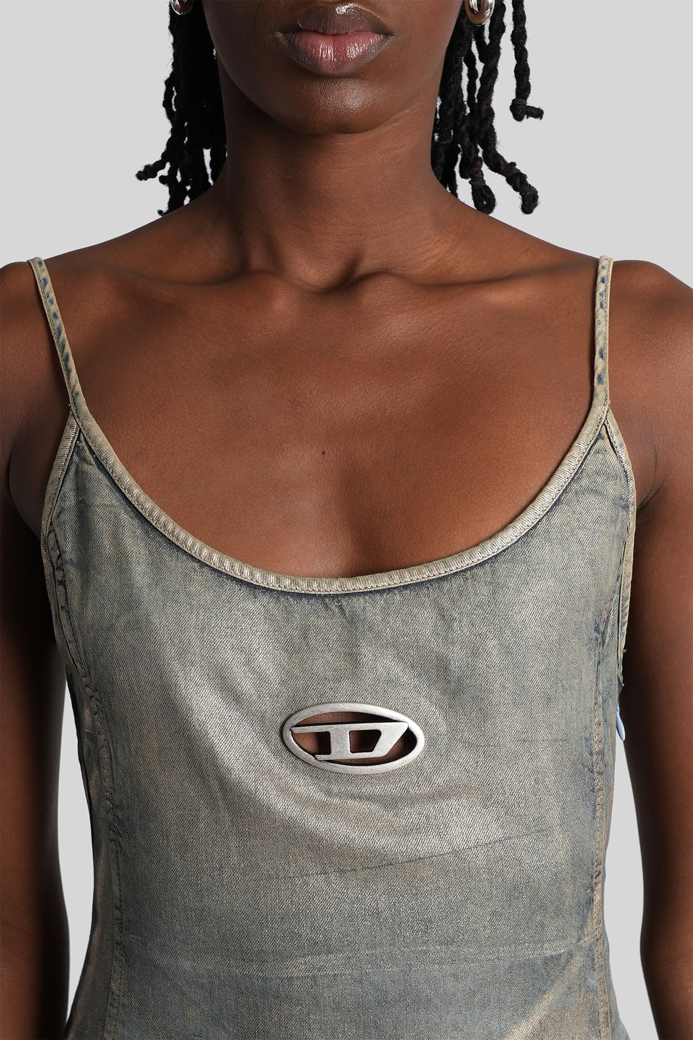 Diesel De-vera-s Long Dress In Blue Cotton In Brown