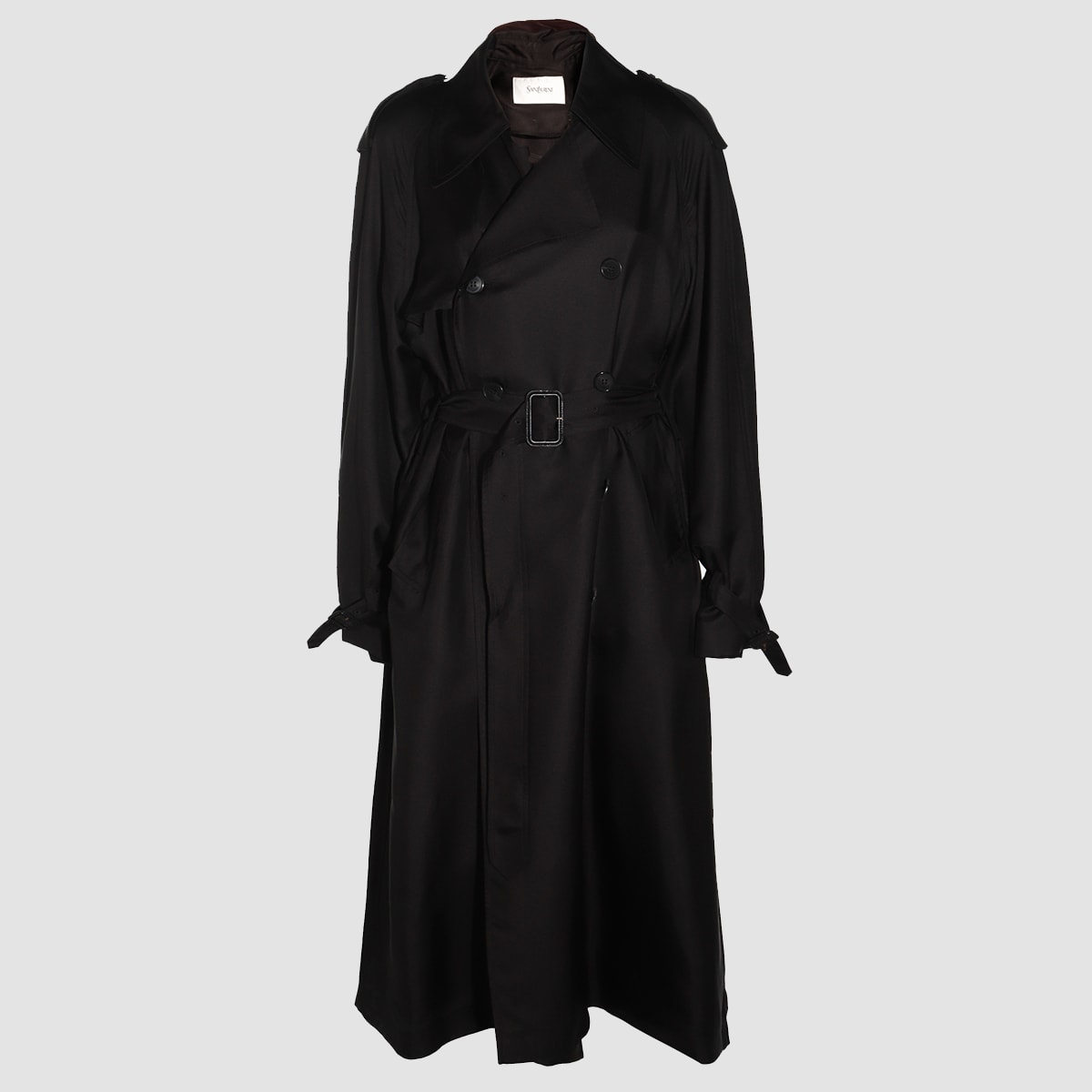 Saint Laurent Silk Trench Jacket In Noir