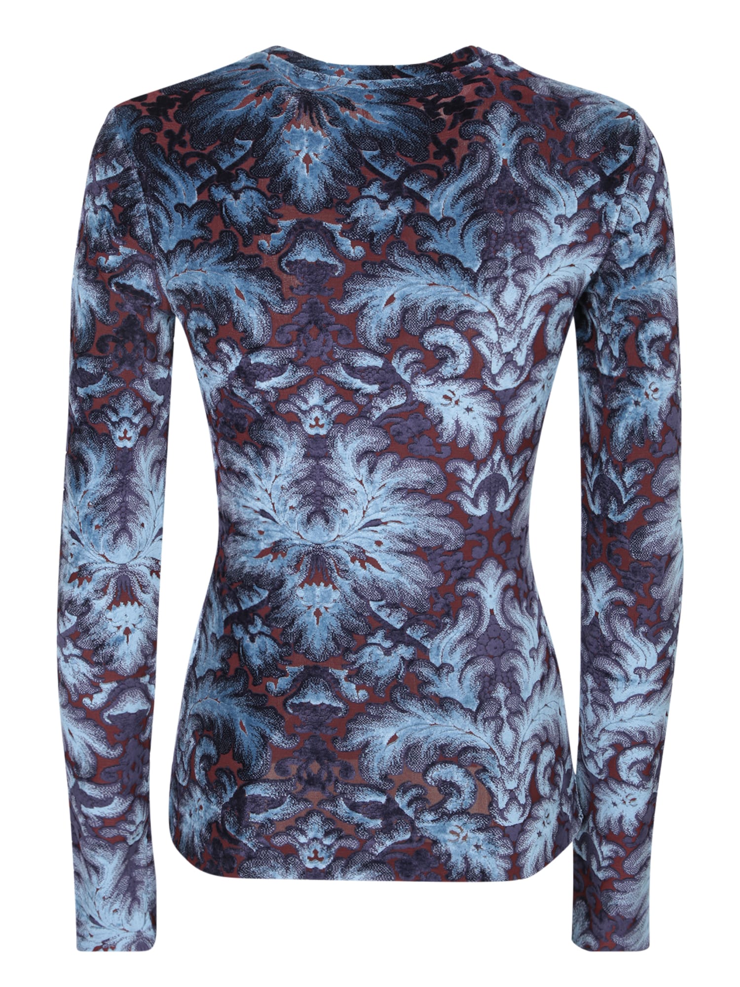Etro Panne Crew Neck Long Sleeved Top In Blue
