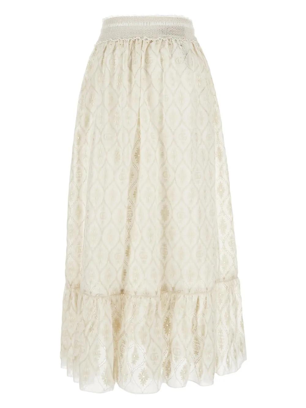 Shop Gucci Double G Flower Lace Skirt In White