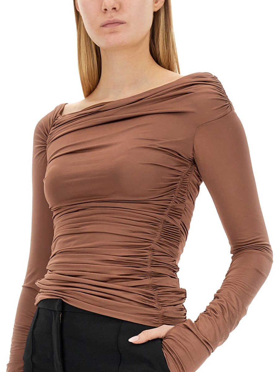 Shop Helmut Lang Top With Ruffles In Beige