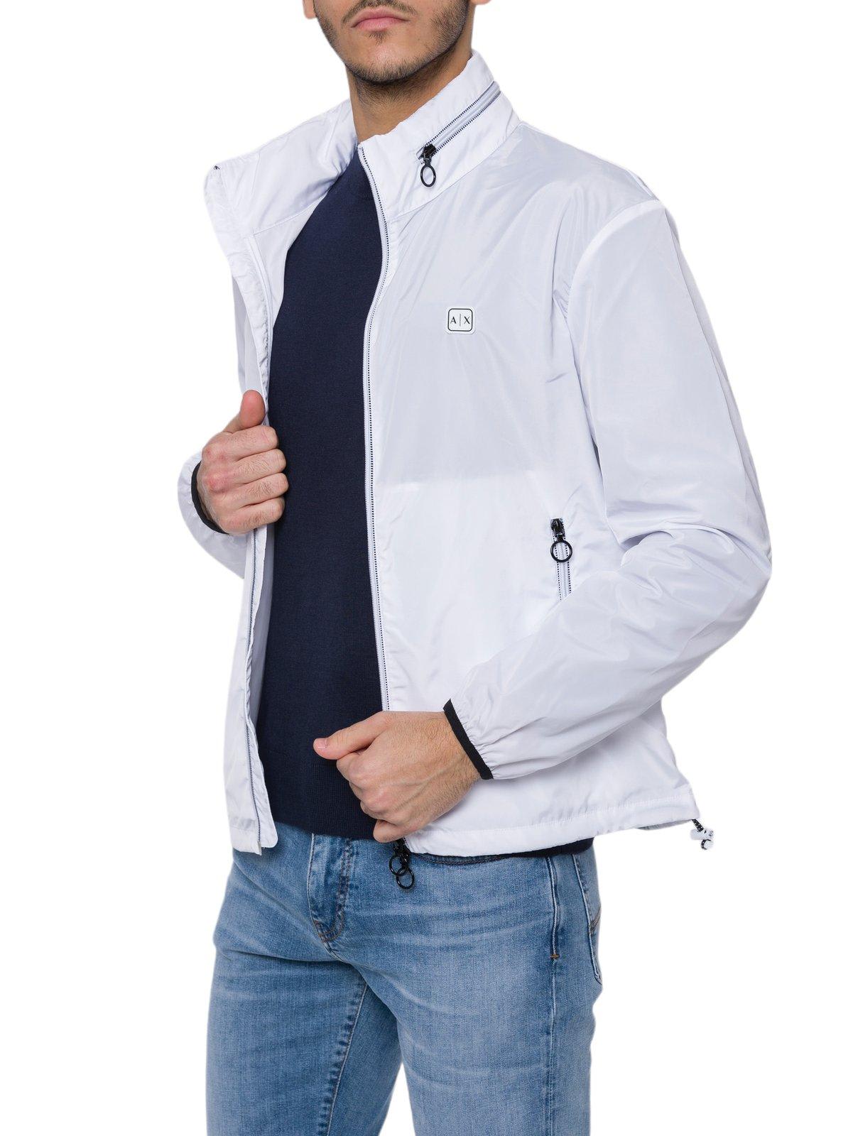 Shop Armani Collezioni Logo Patch Zipped Jacket In White