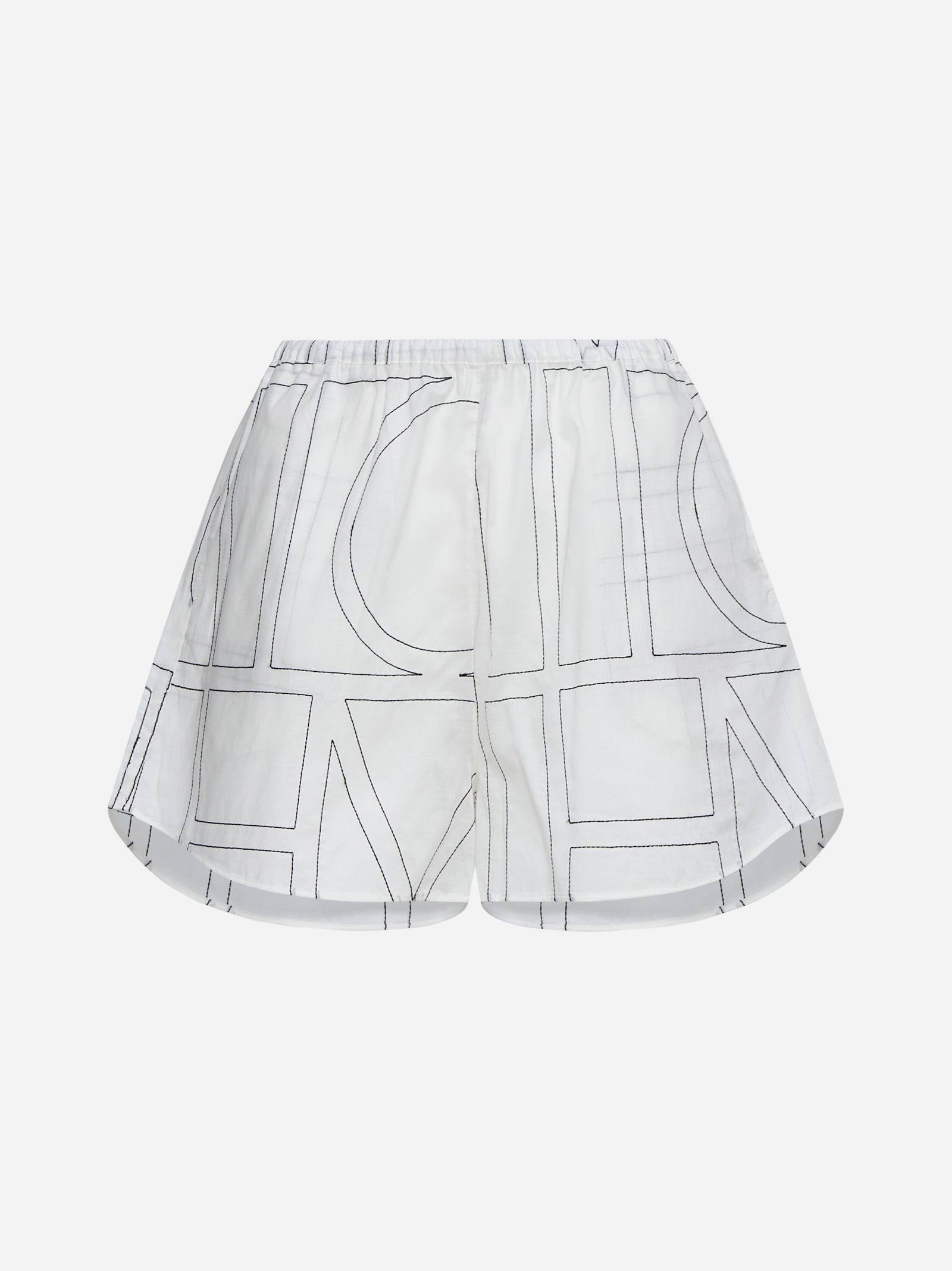 Shop Totême Monogram Print Cotton-blend Shorts In White