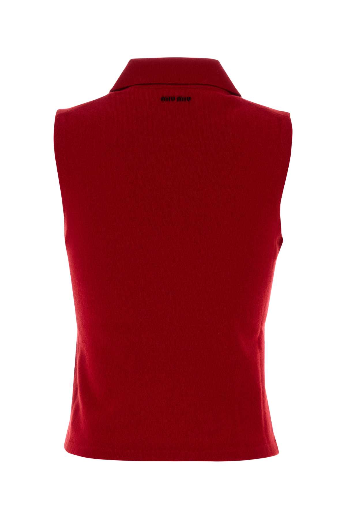 Miu Miu Reed Cashmere Polo Shirt In Red