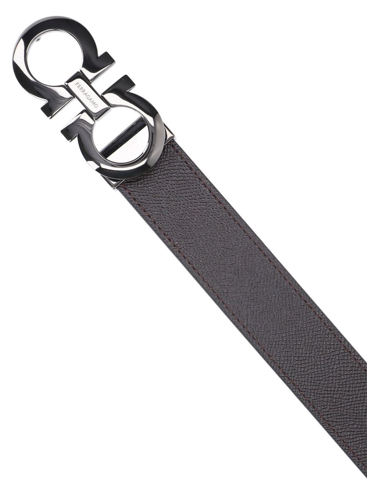 Ferragamo Hammered Leather Reversible Belt In Black
