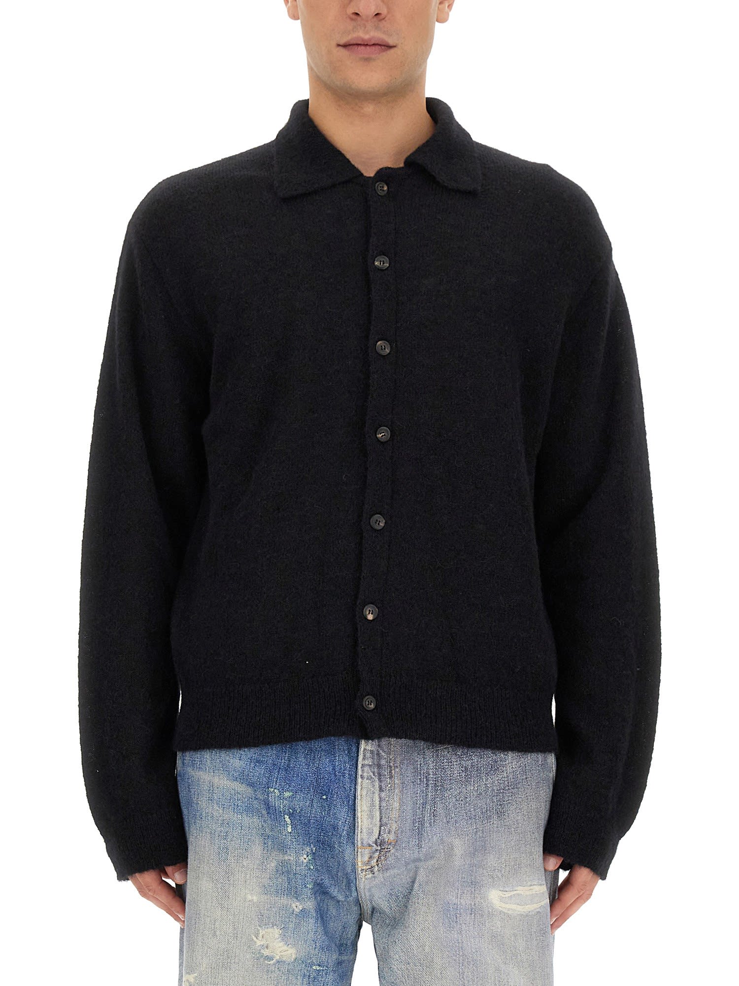 Our Legacy Fine Knit Polo Sweater In Nero