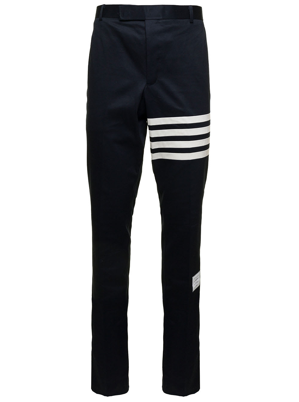 Shop Thom Browne Navy Blue Pants With 4 Bar Detail In Cotton Man