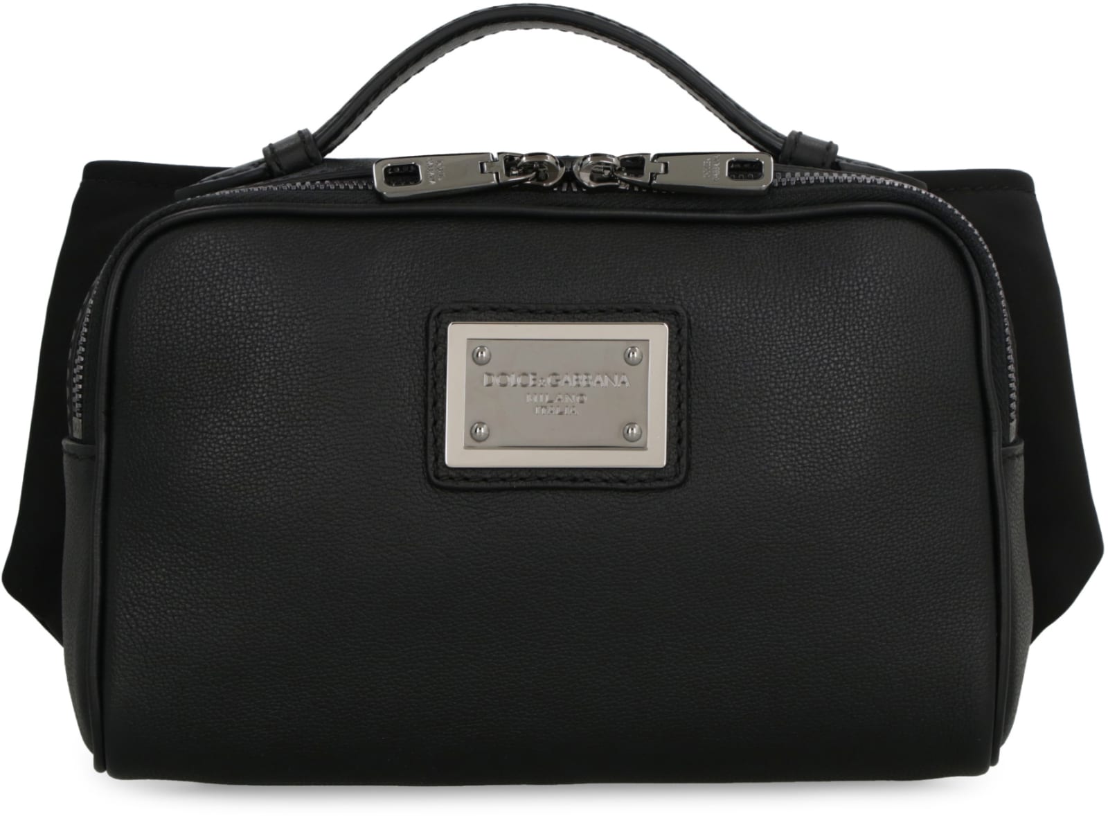 Shop Dolce & Gabbana Leather Belt Bag With Logo In Black