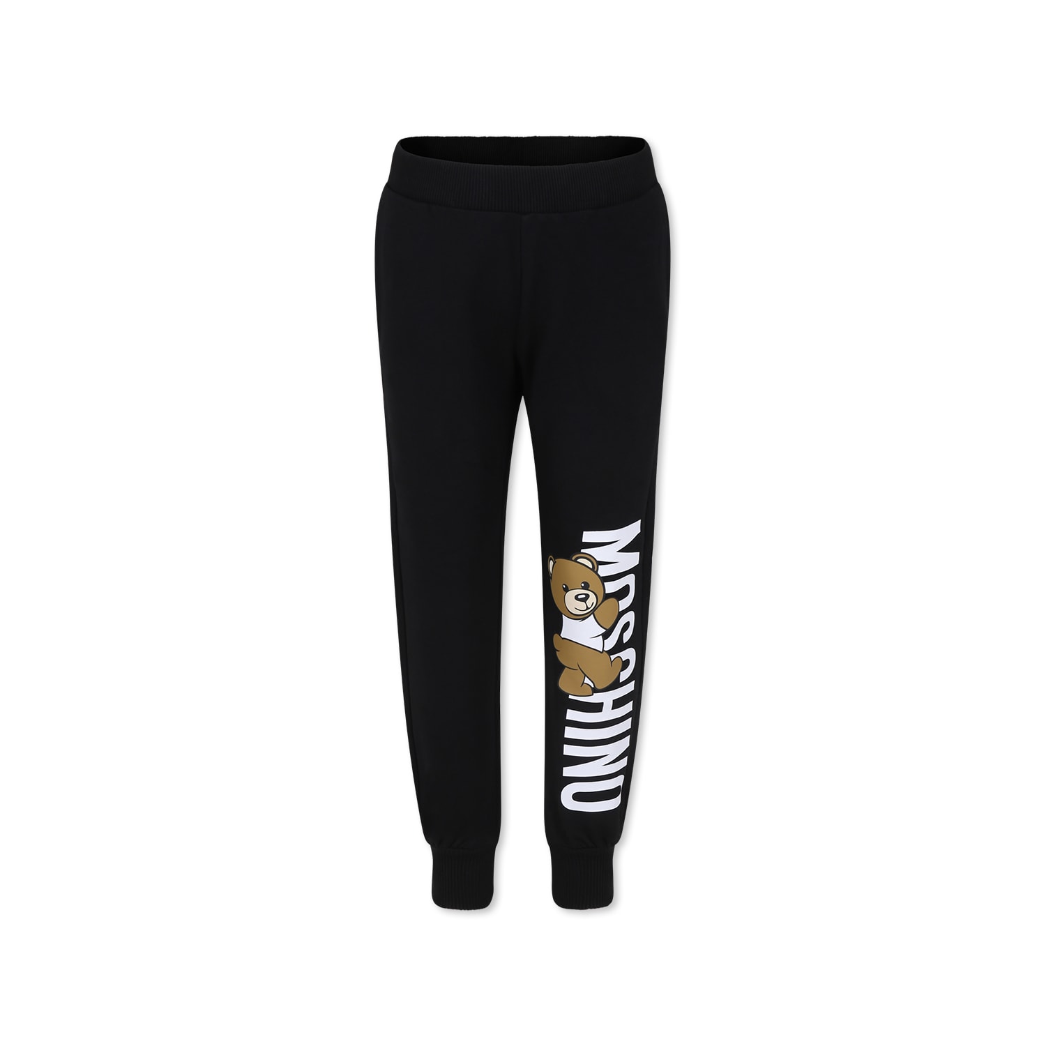 Shop Moschino Black Trousers For Boy With Teddy Bear