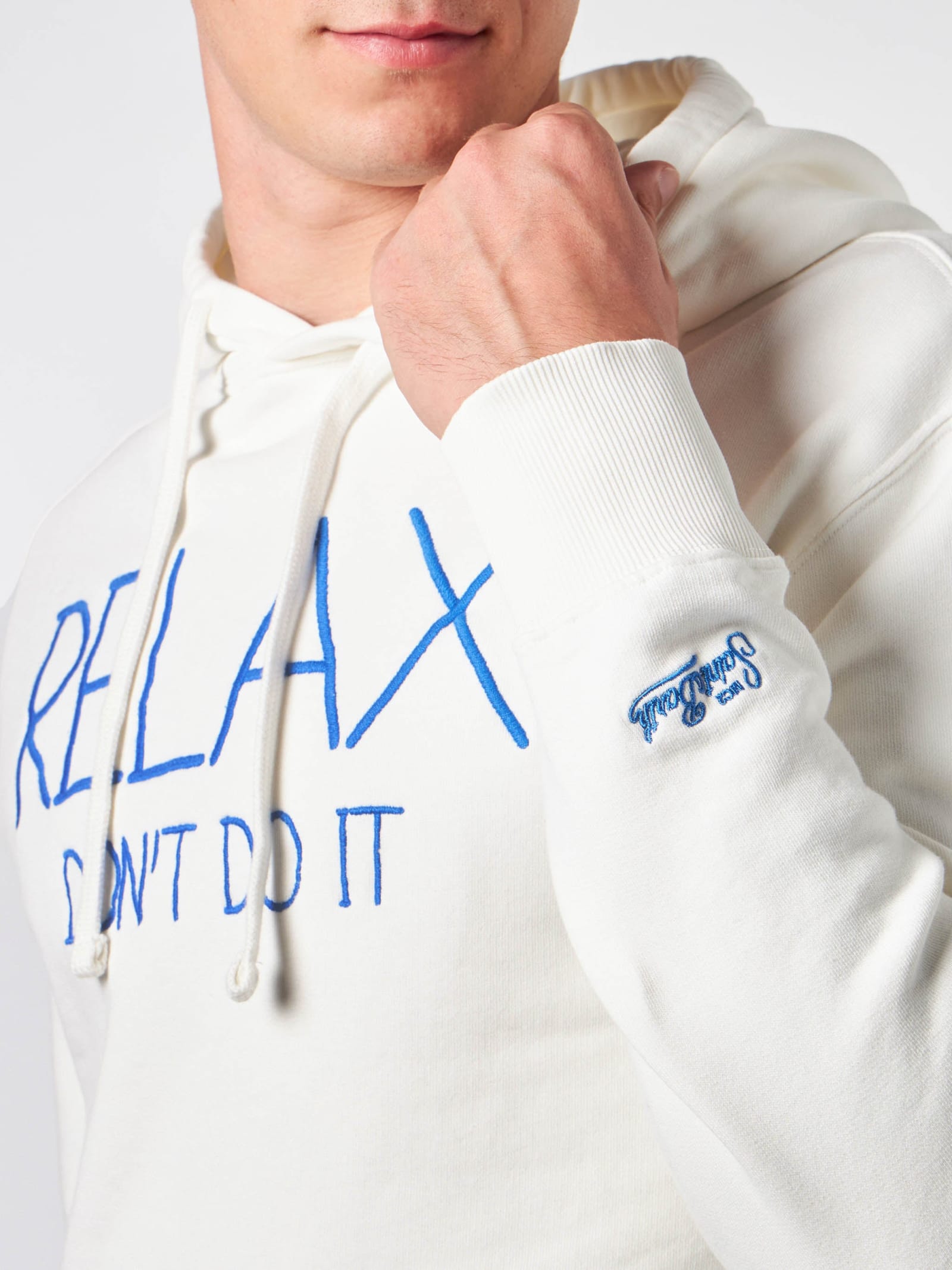 Mc2 Saint Barth Man White Hoodie With Relax Dont Do It Embroidery In White