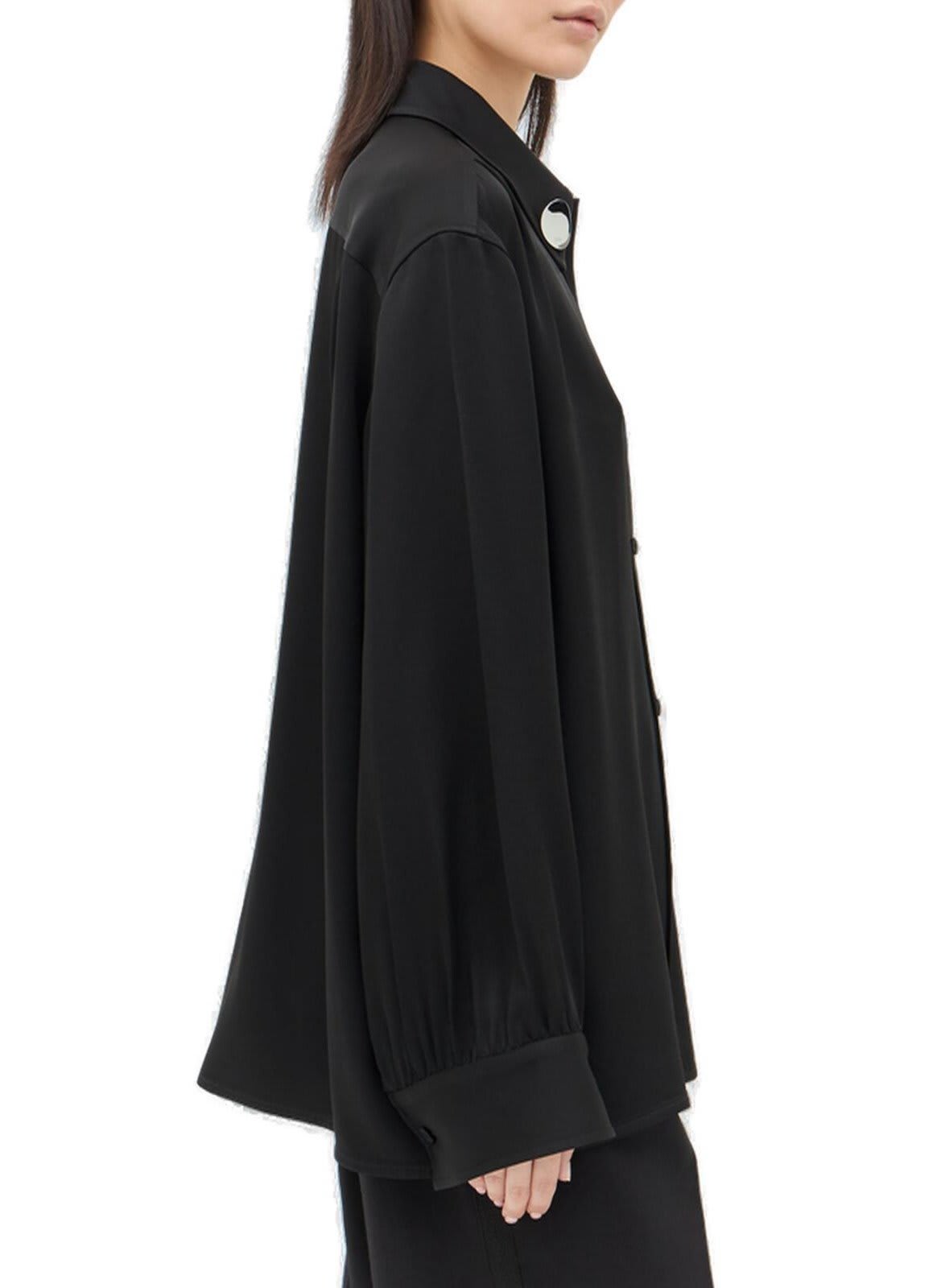 Shop Jil Sander Detachable Jewel Clip Detailed Satin Shirt In Black