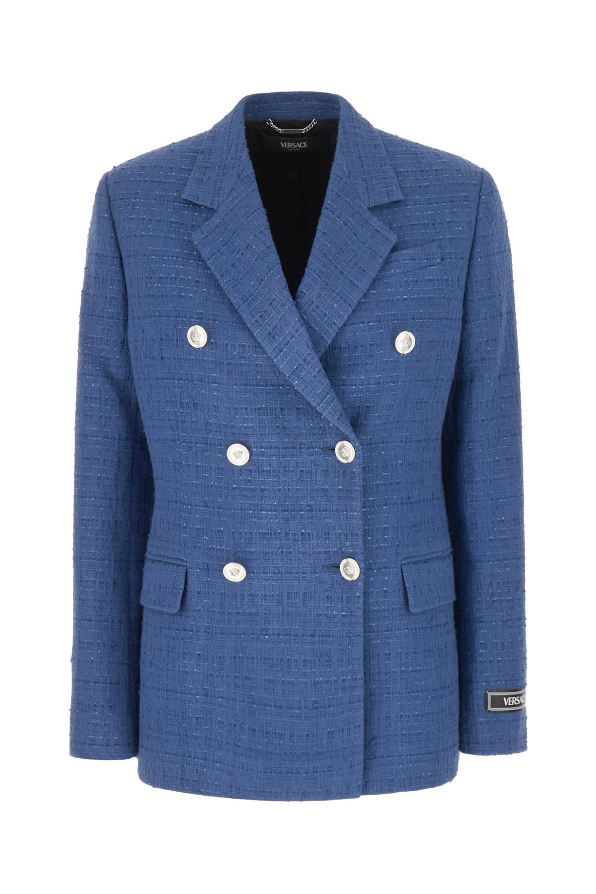 Versace Blue Cotton Blend Blazer In Denim