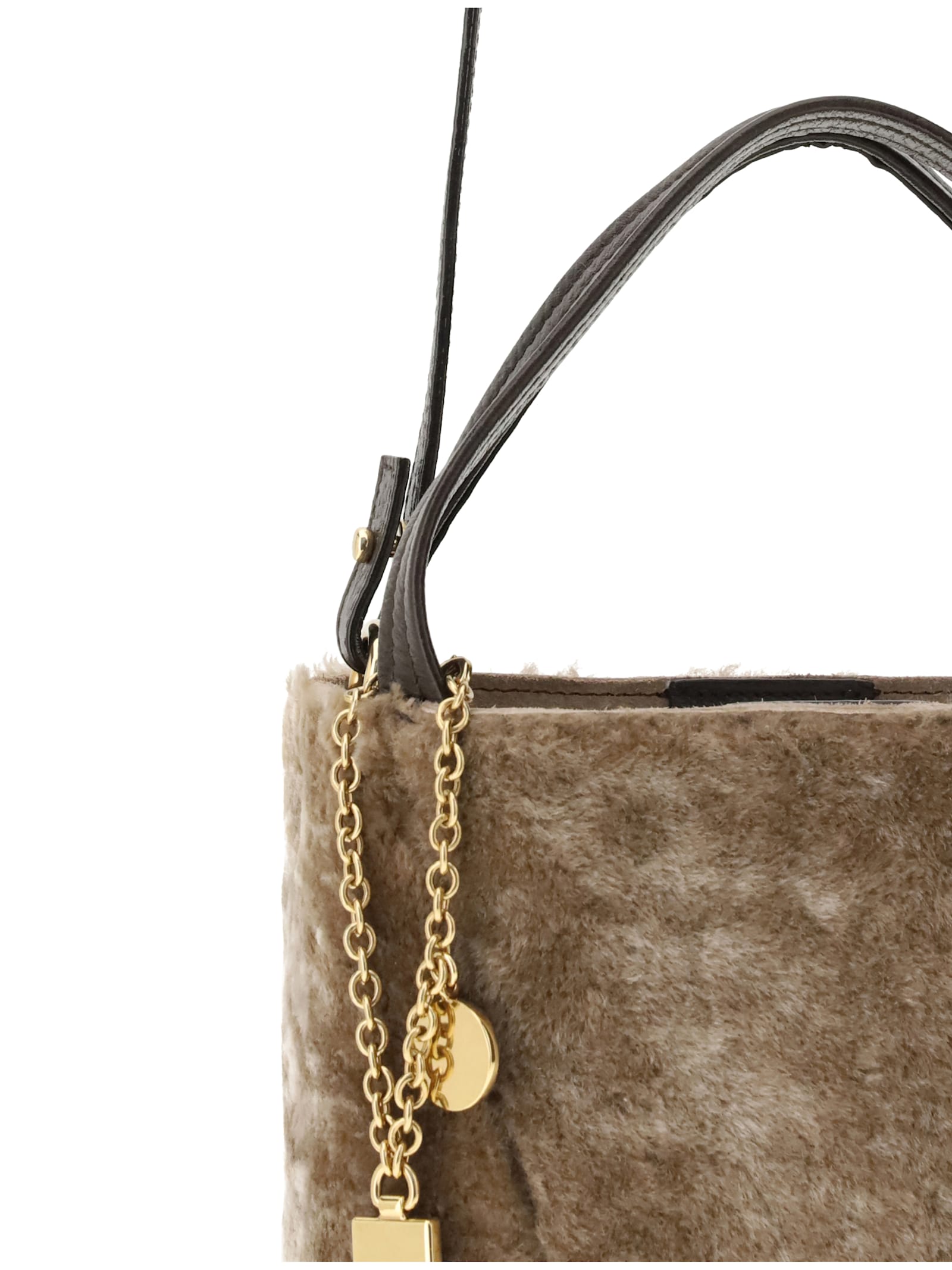 Chloé Shearling Small Spin Tote Bag In Brown