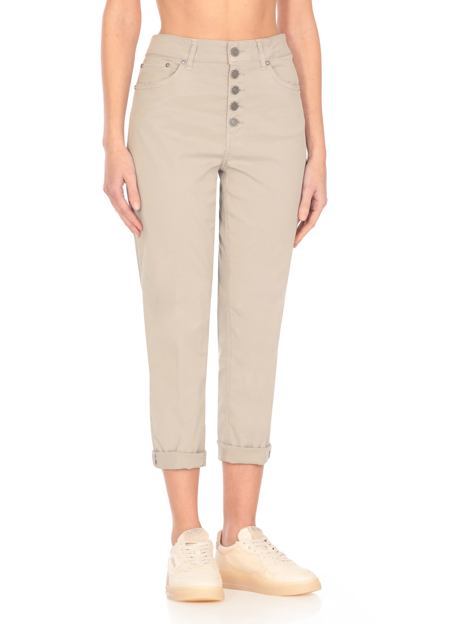 Shop Dondup Cotton Blend Pants In Beige