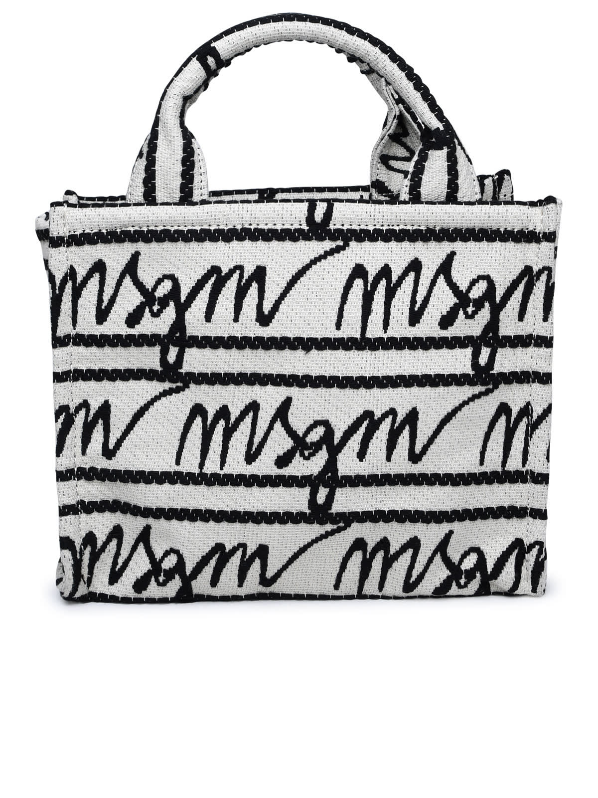 Shop Msgm Logo Small Tote In Ecru/black