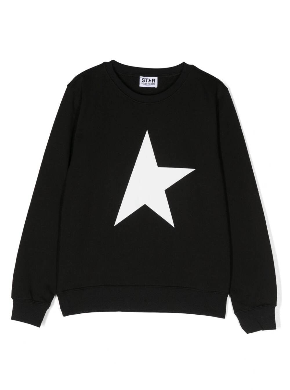 Shop Golden Goose Black Crewneck Sweatshirt With Big Star Print In Cotton Boy