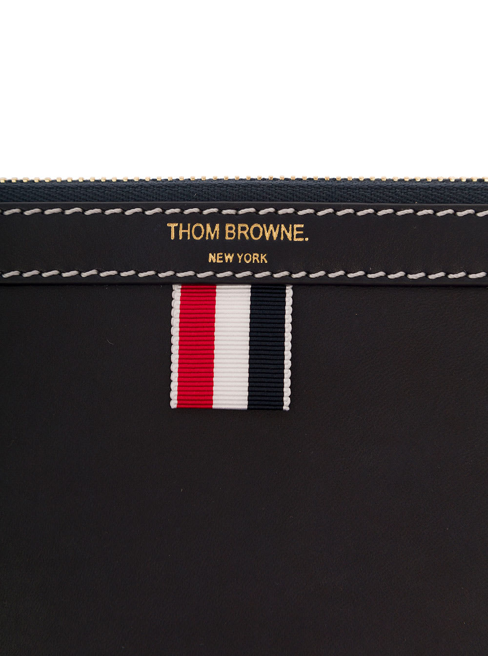 Shop Thom Browne Black Clutch With Logo Detail In Leather Man In Blu
