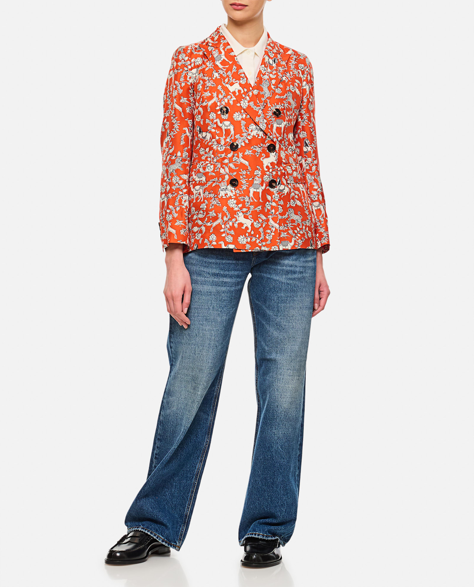 Alberto Biani Orange Patterned Double-breasted Jacket In Orange