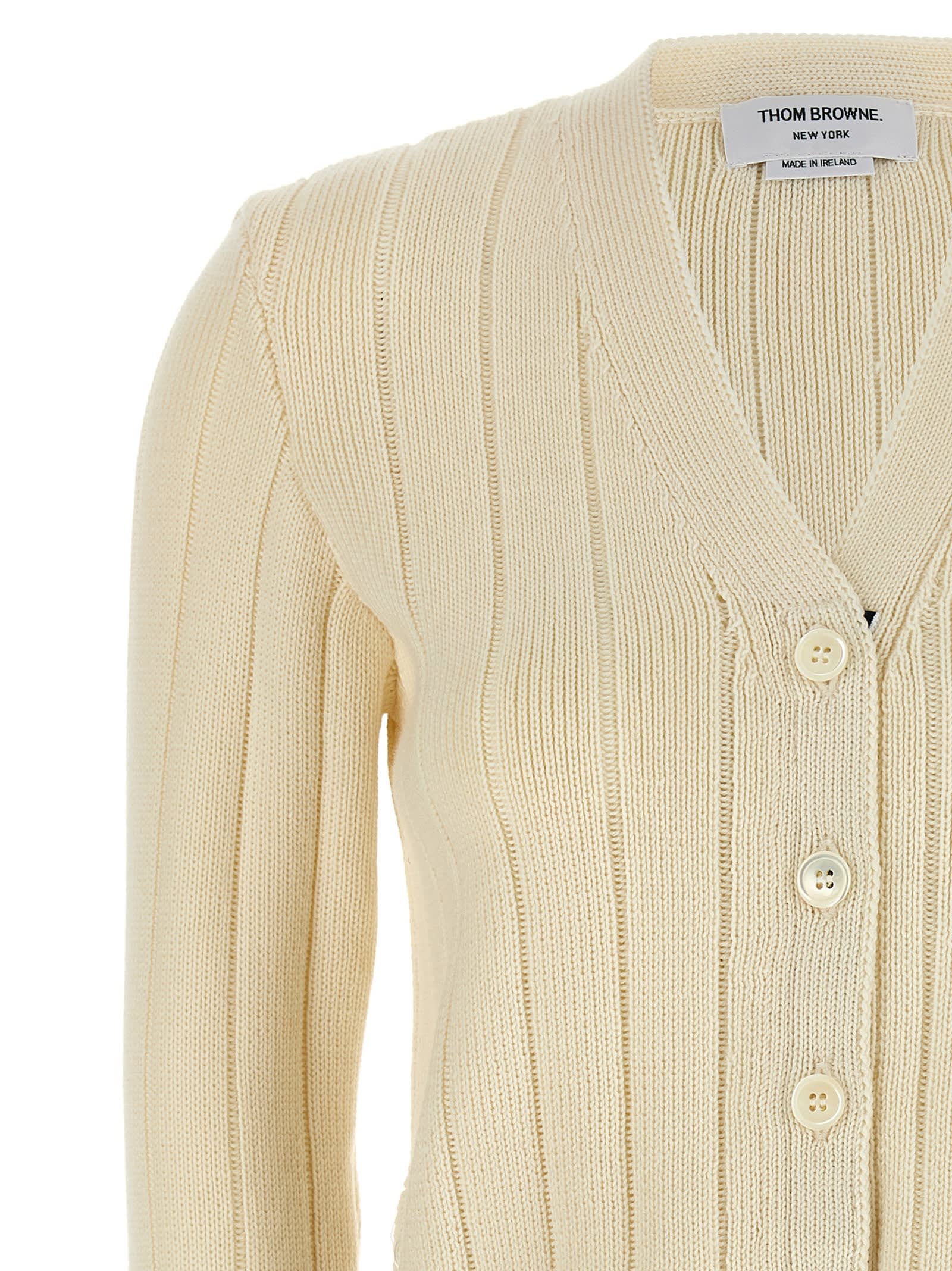 Thom Browne White Ladder Full Needle Rib Stitch Cardigan In White