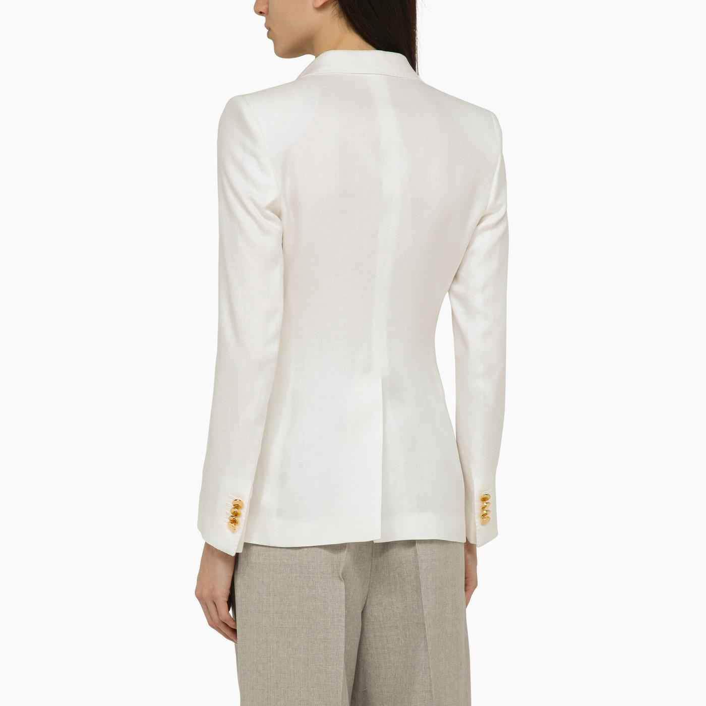 Shop Tagliatore White Linen Double-breasted Jacket