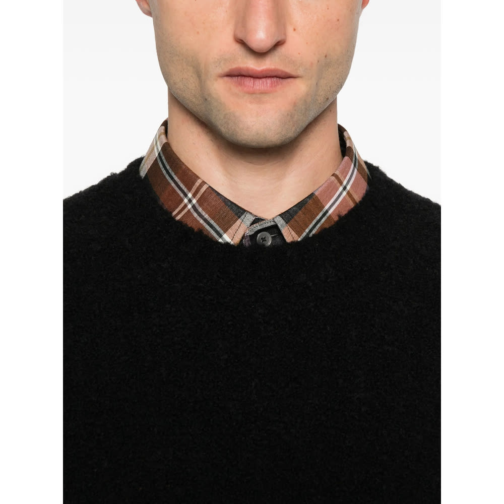 Seven Gauge Textured Black Crewneck Sweater With Relaxed Fit In Black