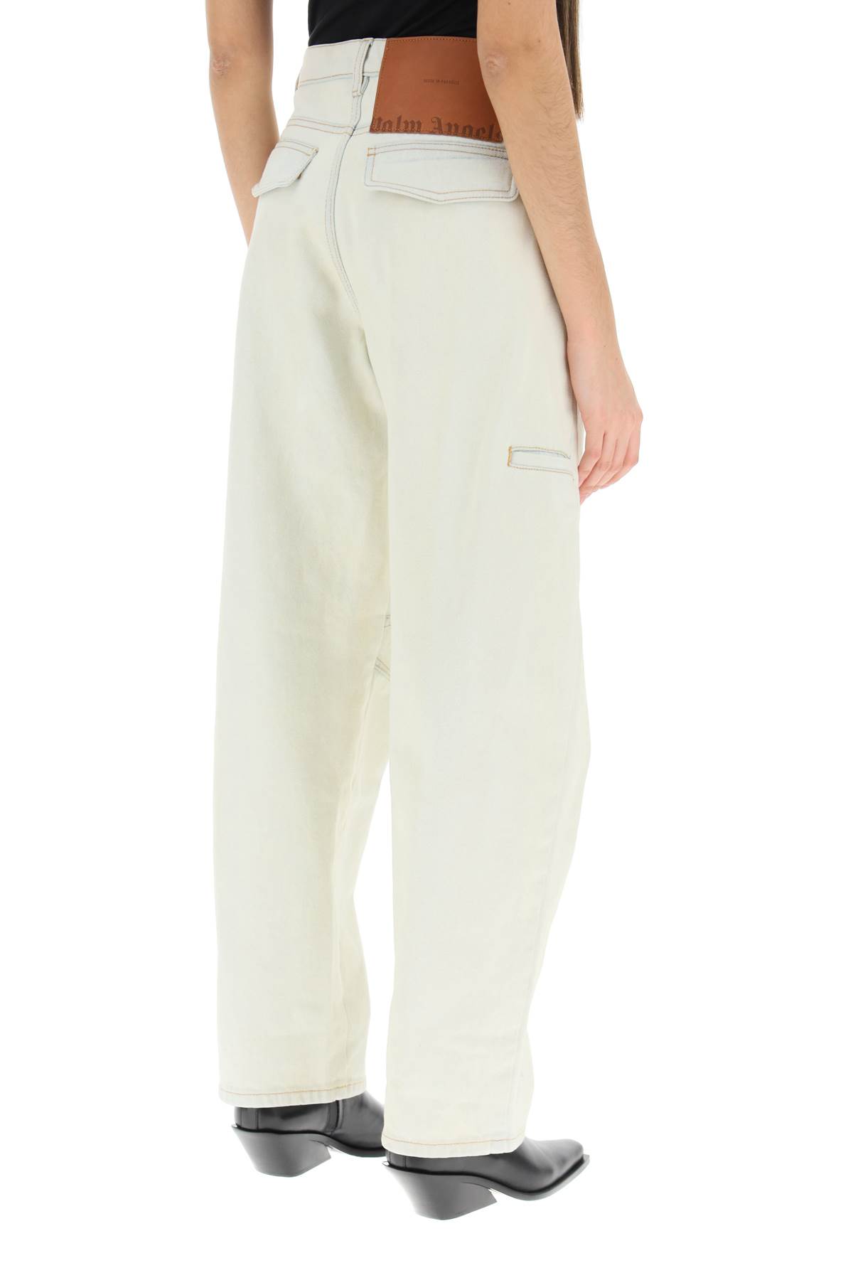 Palm Angels Contrast-trim Tapered Leg Jeans In Off White Brown (white)